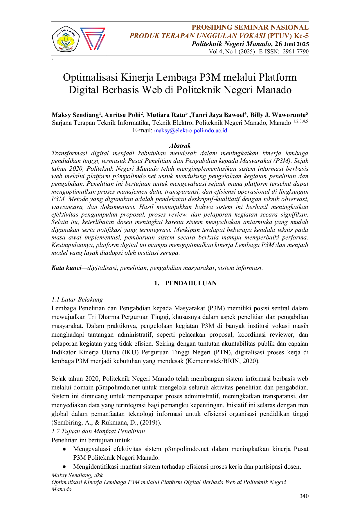 JURIS Optimalisasi Kinerja Lembaga P3M melalui Platform Digital Berbasis Web di Politeknik Negeri Manado