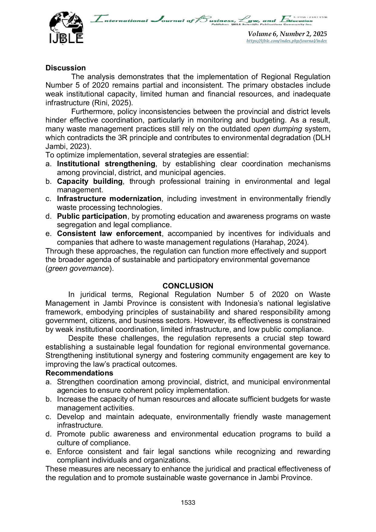 JURIS A Juridical Review of the Implementation of Regional Regulation Number 5 of 2020 on Waste Management in Jambi Province