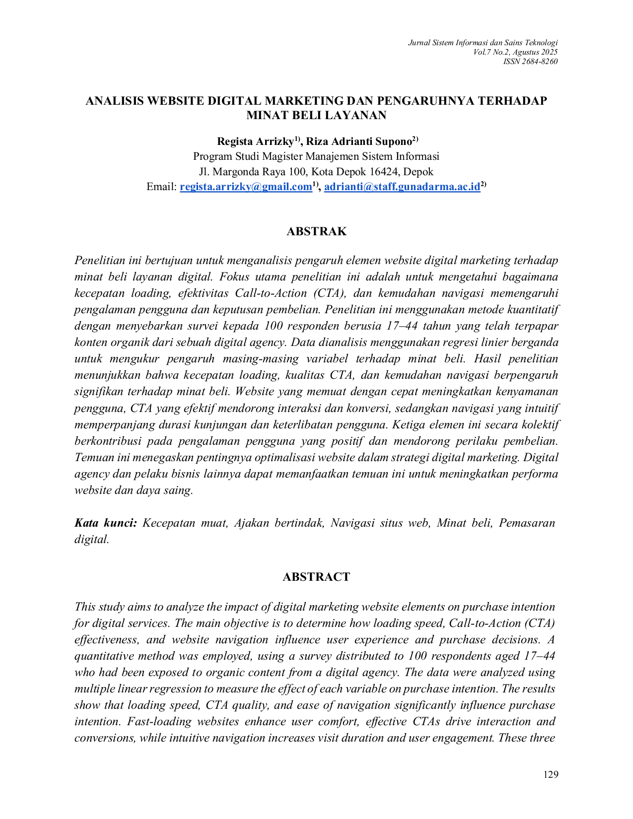 JURIS Analisis Website Digital Marketing dan Pengaruhnya Terhadap Minat Beli Layanan