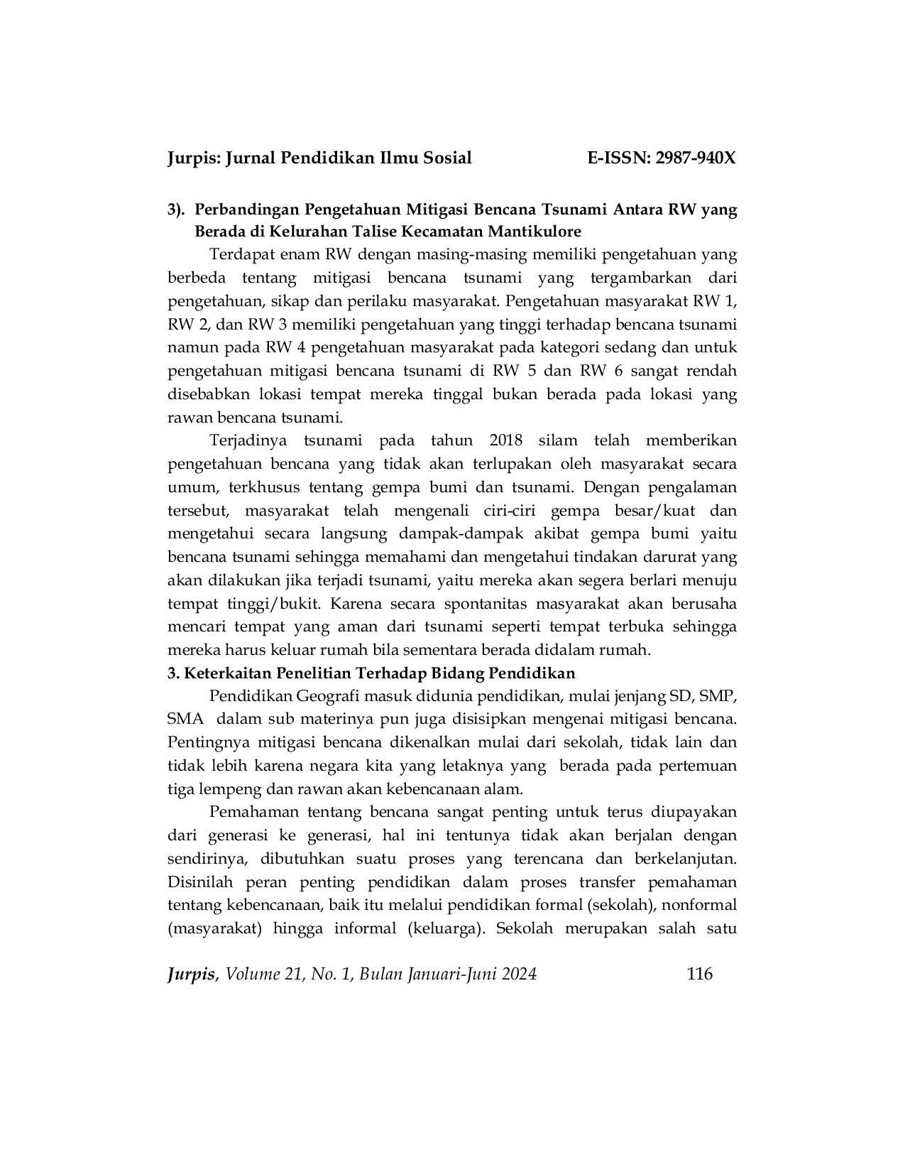 JURIS Pengetahuan Sikap Dan Perilaku Masyarakat Terkait Mitigasi Bencana Tsunami Di Kelurahan Talise Kecamatan Mantikulore Kota Palu