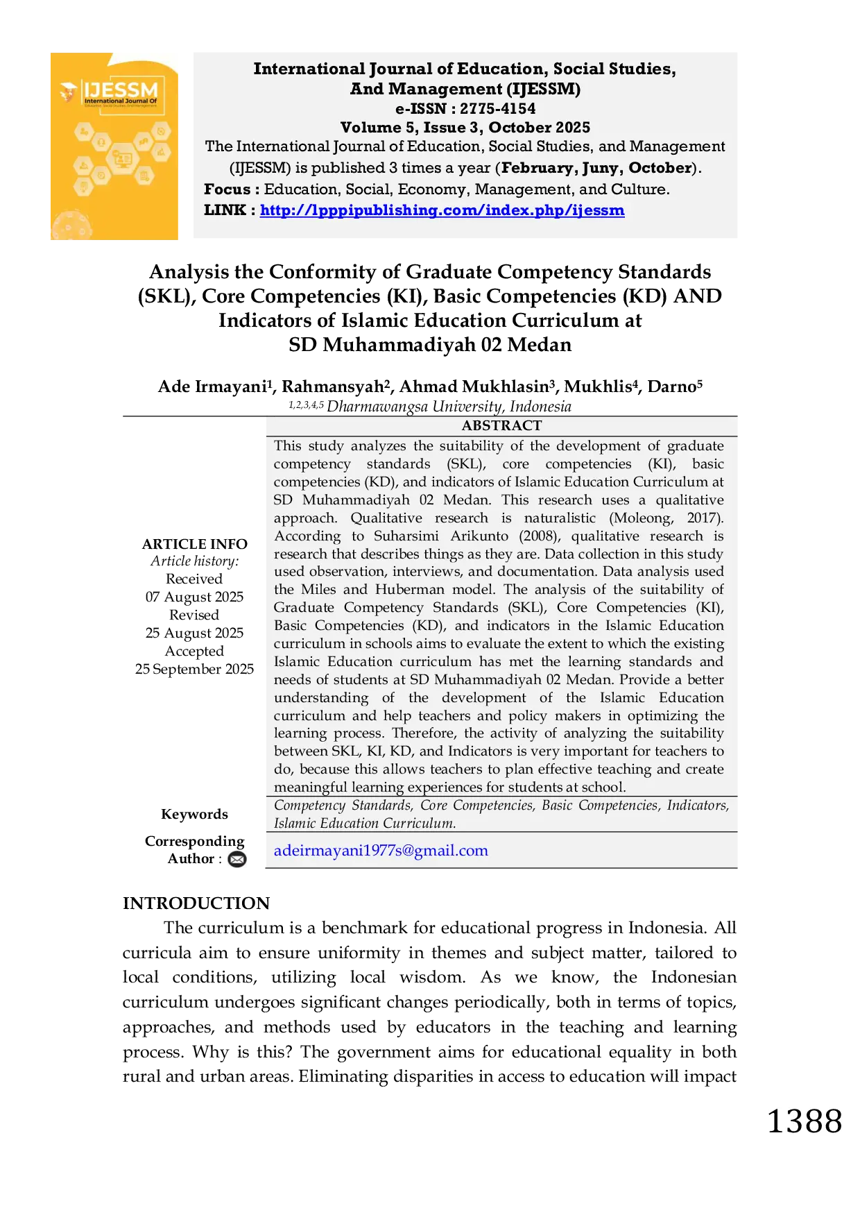 JURIS Analysis the Conformity of Graduate Competency Standards SKL Core Competencies KI Basic Competencies KD AND Indicators of Islamic Education Curriculum at SD Muhammadiyah 02 Medan