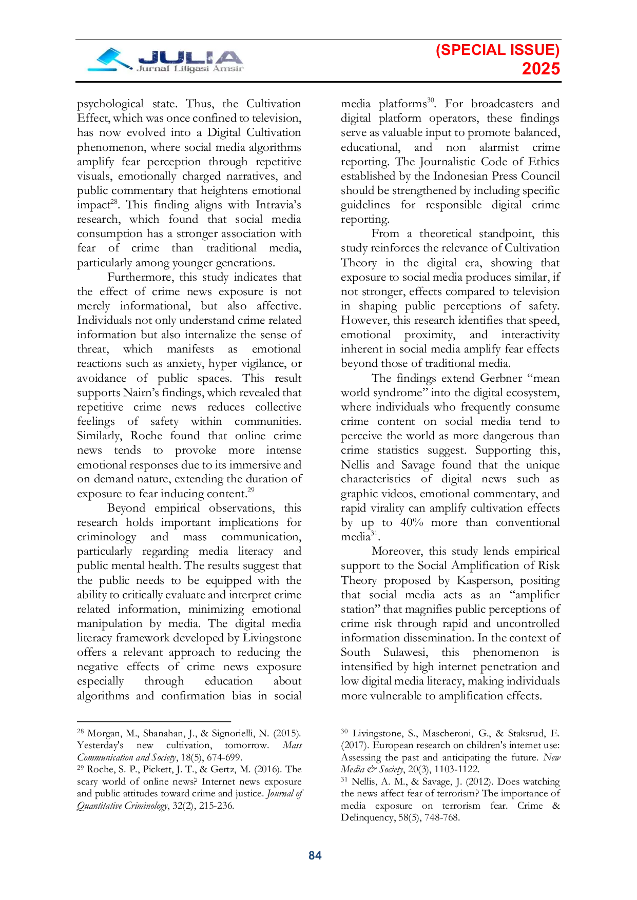 JURIS Pengaruh Paparan Berita Kriminal terhadap Tingkat Ketakutan terhadap Kejahatan pada Masyarakat di Provinsi Sulawesi Selatan