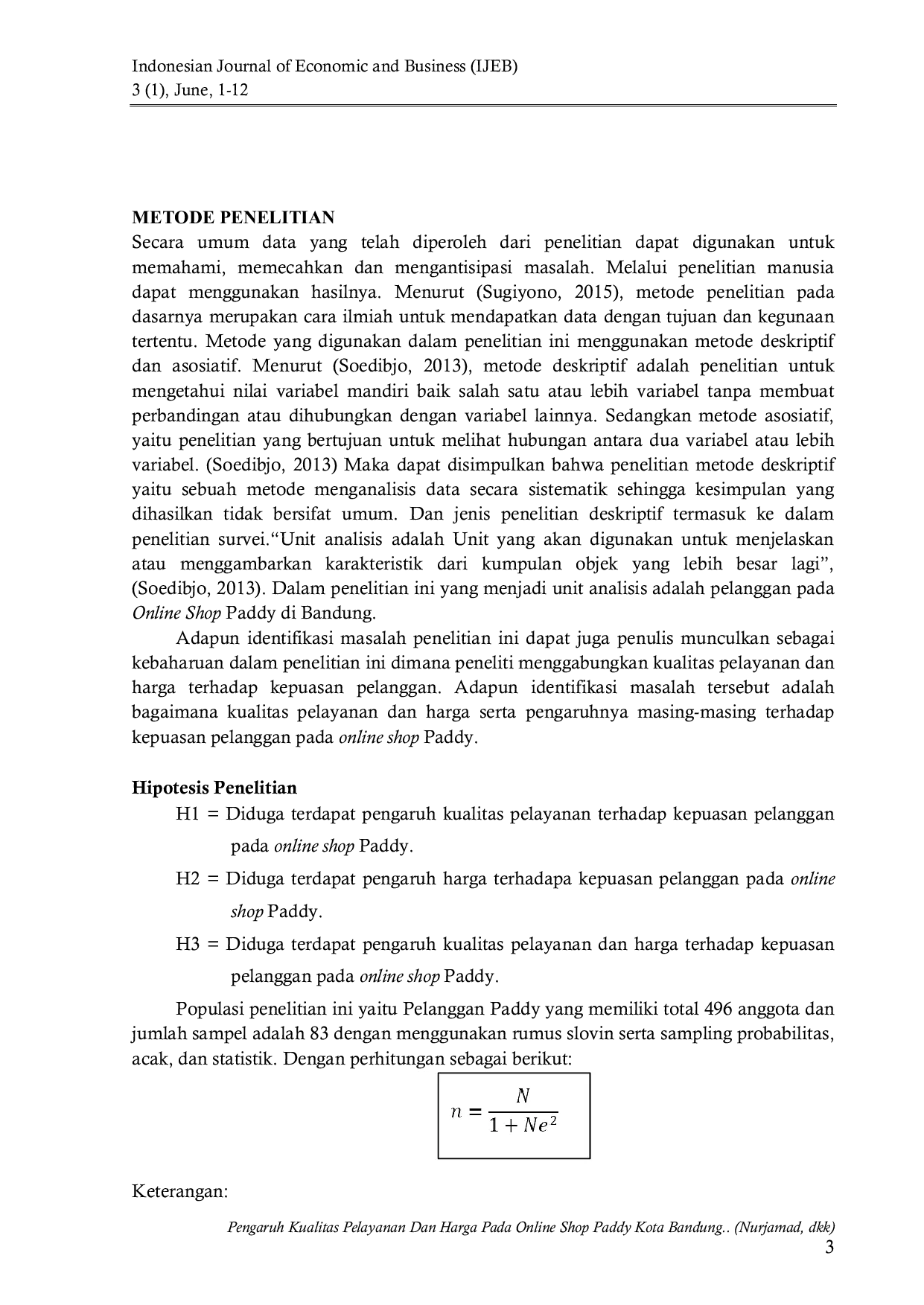 JURIS Pengaruh Kualitas Pelayanan Dan Harga Terhadap Kepuasan Pelanggan Online Shop Paddy Kota Bandung