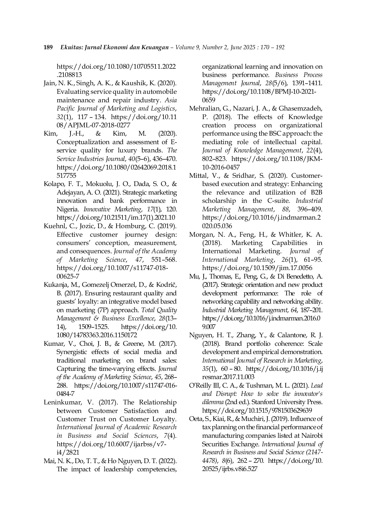 JURIS Tax Marketing After Sales Service and Financial Performance Roles of Innovation and Management