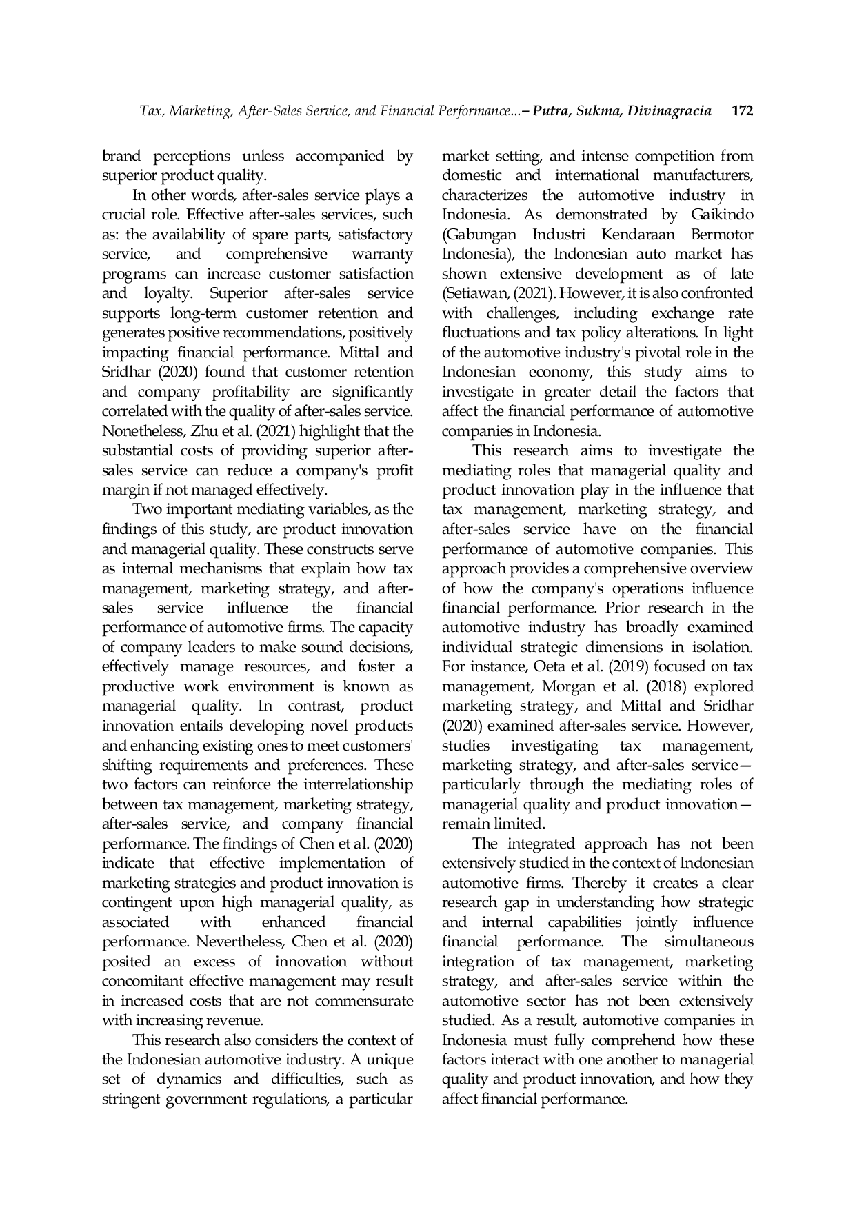 JURIS Tax Marketing After Sales Service and Financial Performance Roles of Innovation and Management