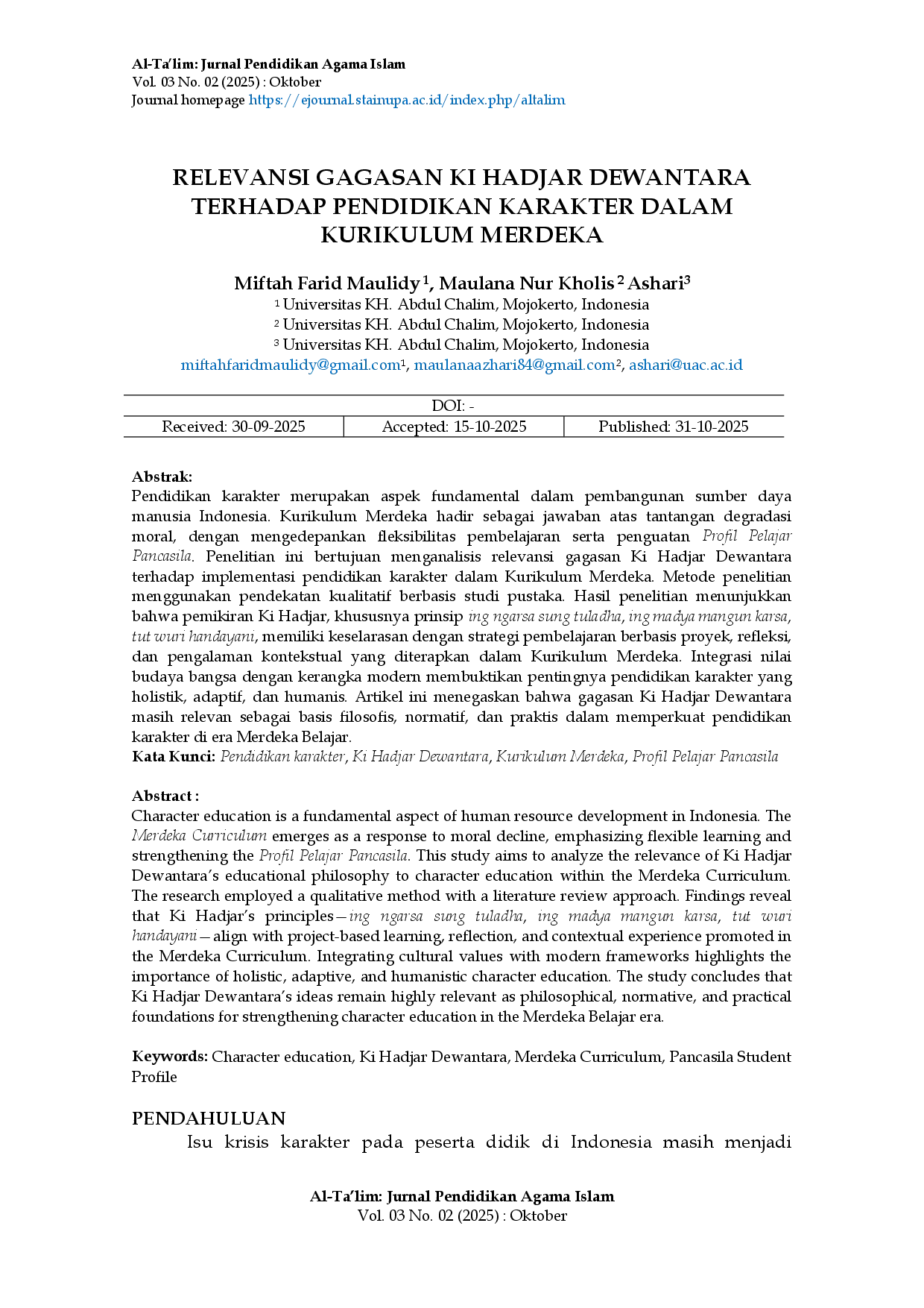 juris Relevansi Gagasan Ki Hadjar Dewantara Terhadap Pendidikan Karakter Dalam Kurikulum Merdeka