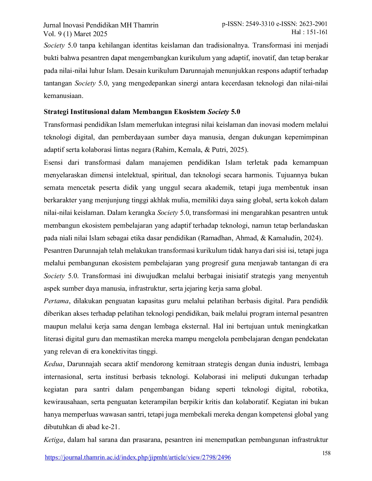 JURIS Darunnajah Islamic Boarding School Jakarta in the Framework of Society 5 0 Uniting Tradition and Technology in the Curriculum