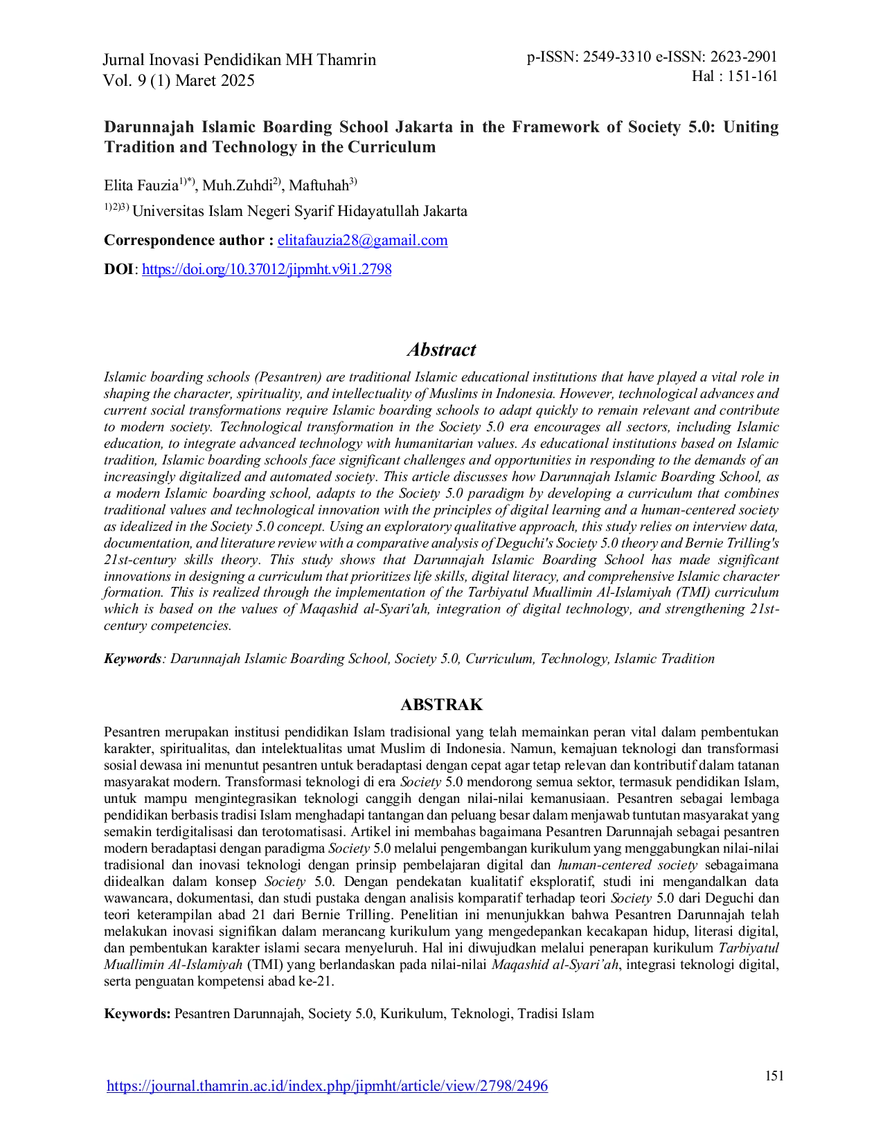 JURIS Darunnajah Islamic Boarding School Jakarta in the Framework of Society 5 0 Uniting Tradition and Technology in the Curriculum