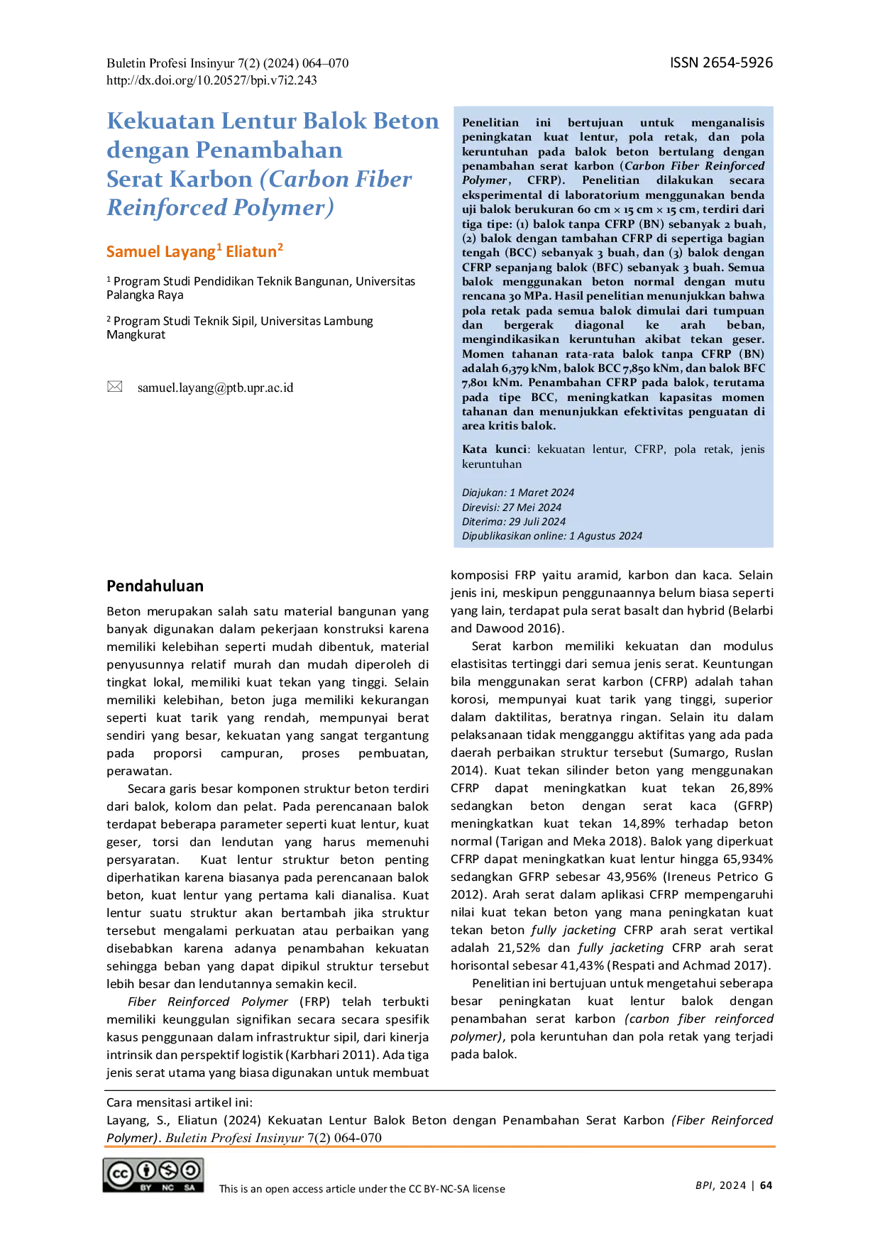 JURIS Kekuatan Lentur Balok Beton dengan Penambahan Serat Karbon Carbon Fiber Reinforced Polymer