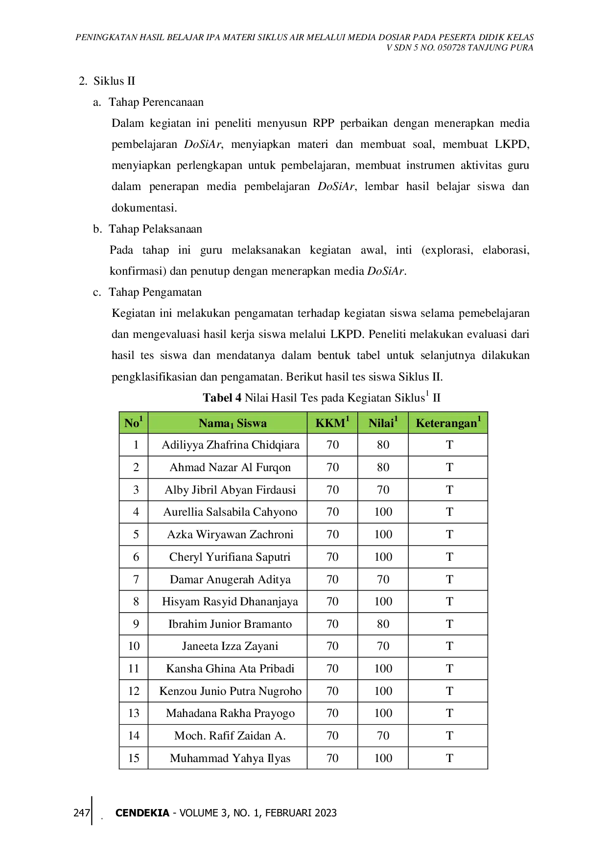 JURIS Peningkatan Hasil Belajar IPA Materi Siklus Air Melalui Media DoSiAr Pada Peserta Didik Kelas V SDN 5 No 050728 Tanjung Pura