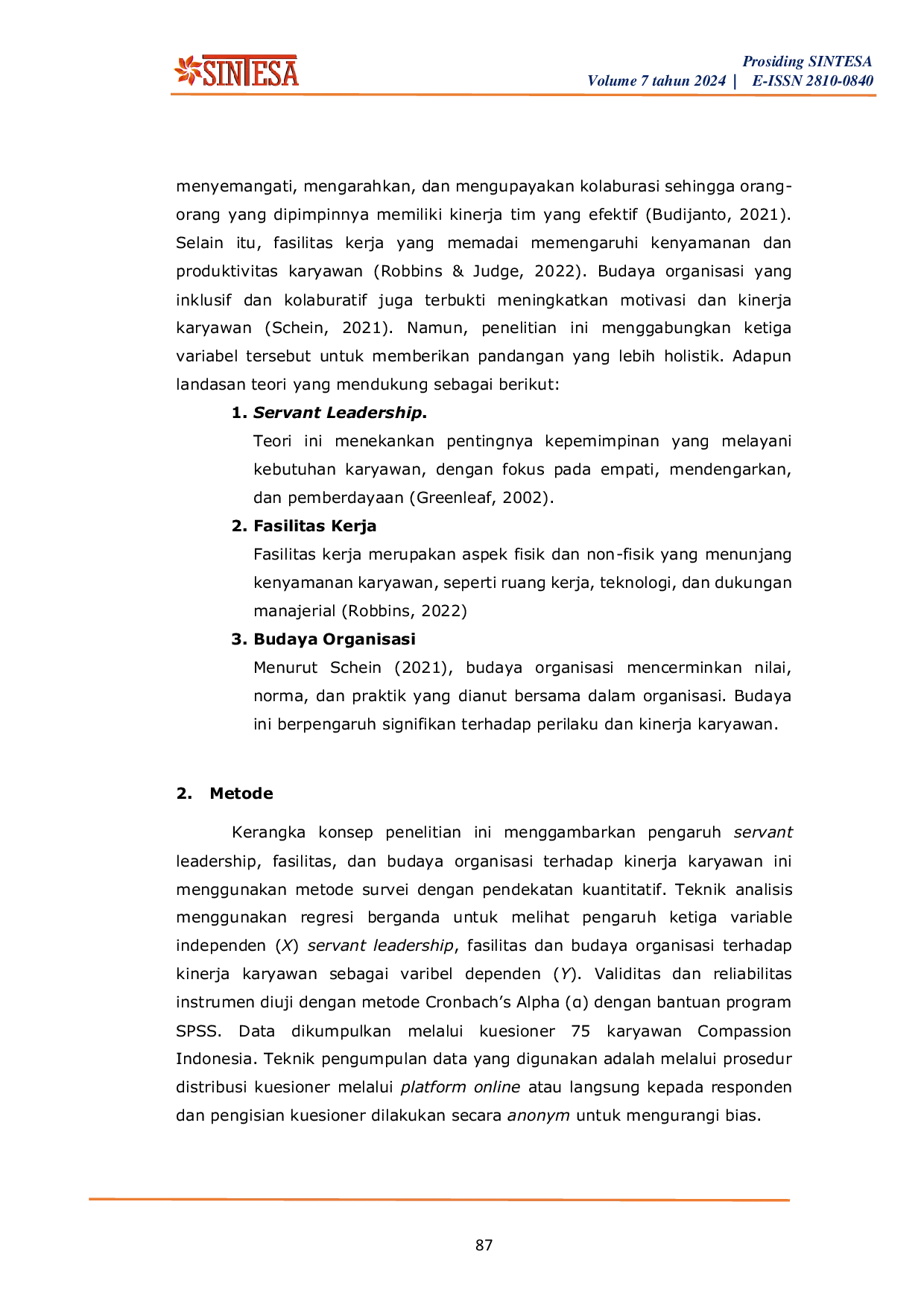 JURIS Pengaruh Servant Leadership Fasilitas Dan Budaya Organisasi Terhadap Kinerja Karyawan Di Compassion Indonesia