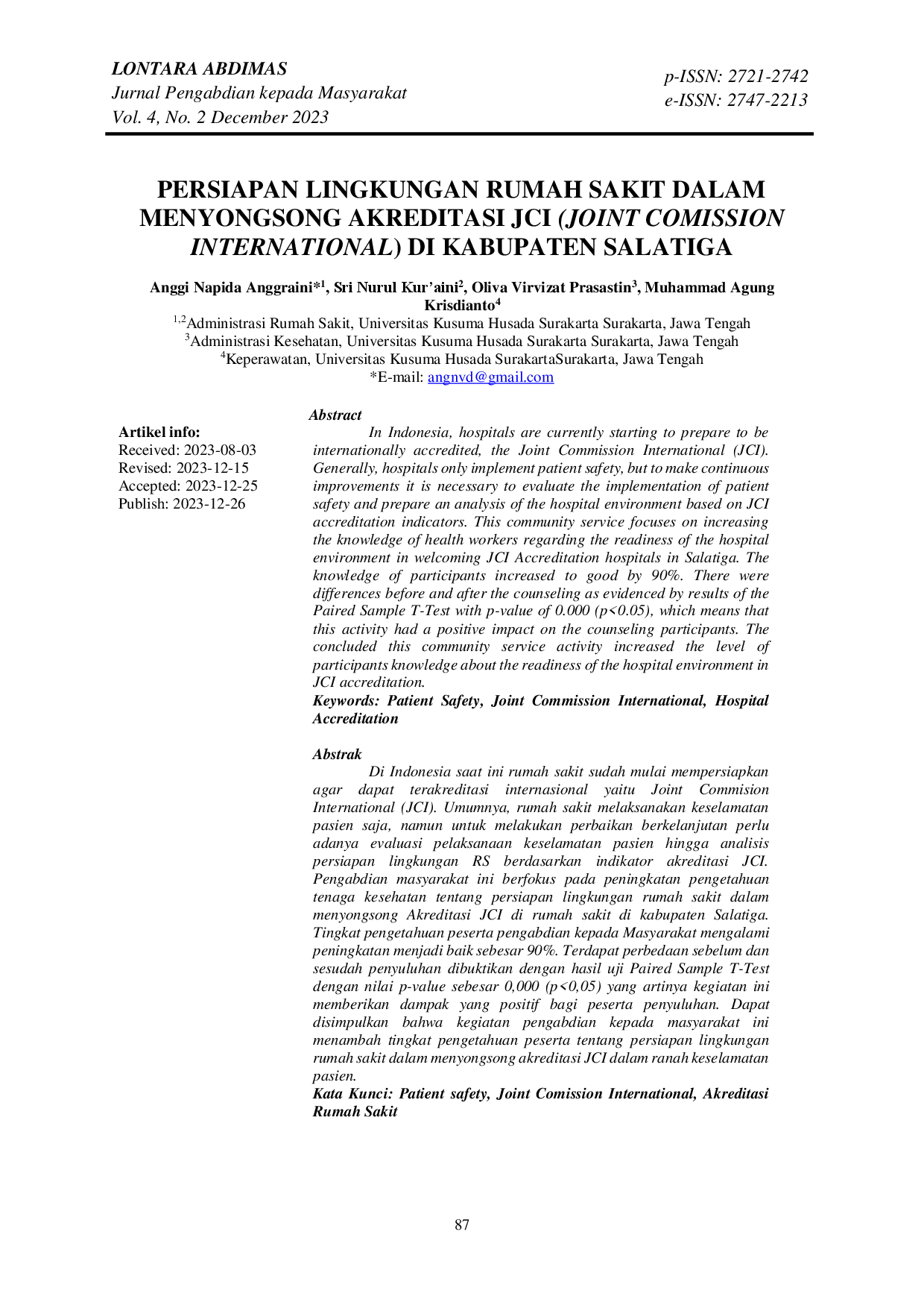 juris Update Knowledge Persiapan Lingkungan Rumah Sakit Dalam Menyongsong Akreditasi JCI Joint Comission International Dalam Ranah Keselamatan Pasien di Rumah Sakit di Kabupaten Salatiga