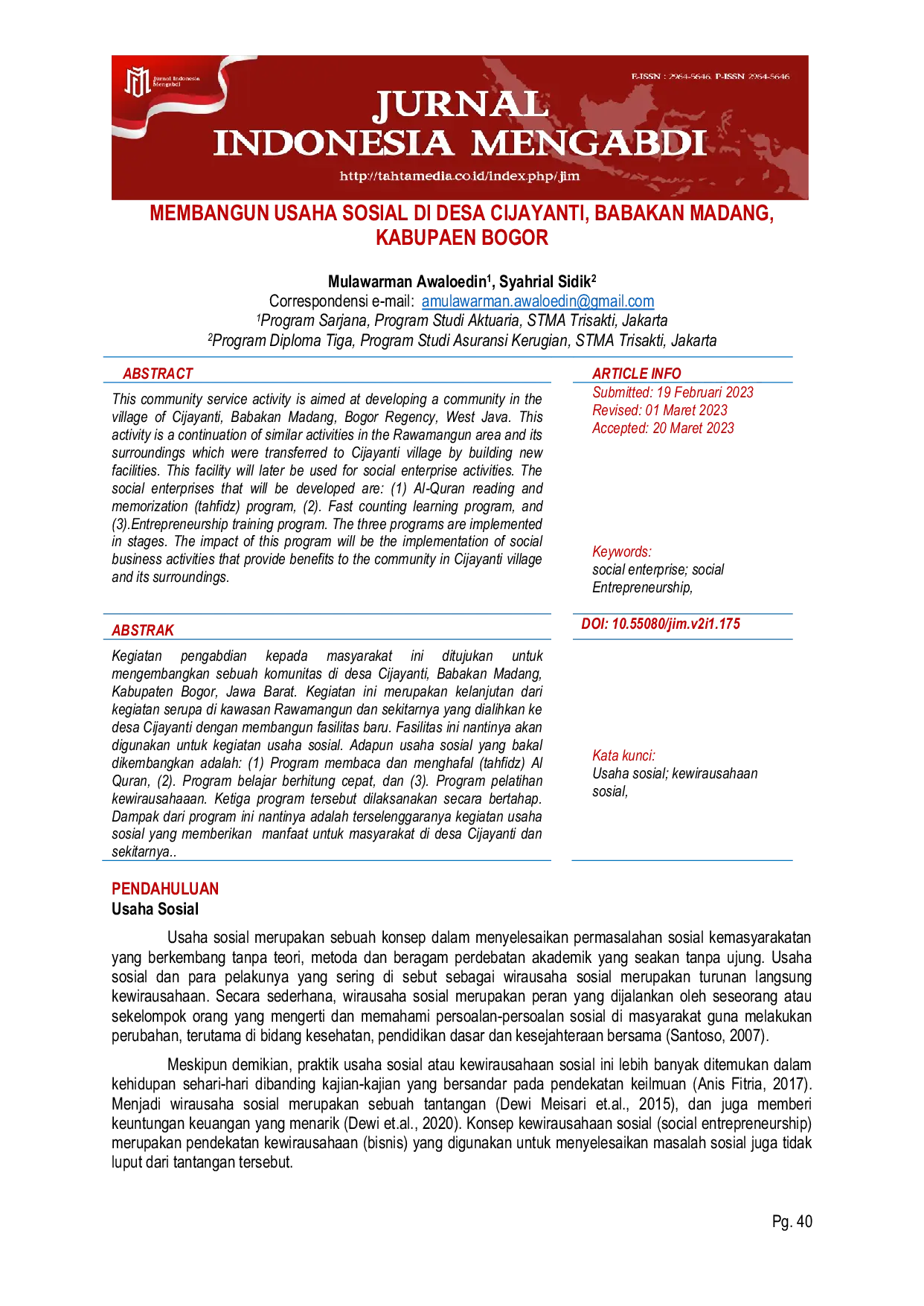 JURIS Membangun Usaha Sosial Di Desa Cijayanti Babakan Madang Kabupaten Bogor