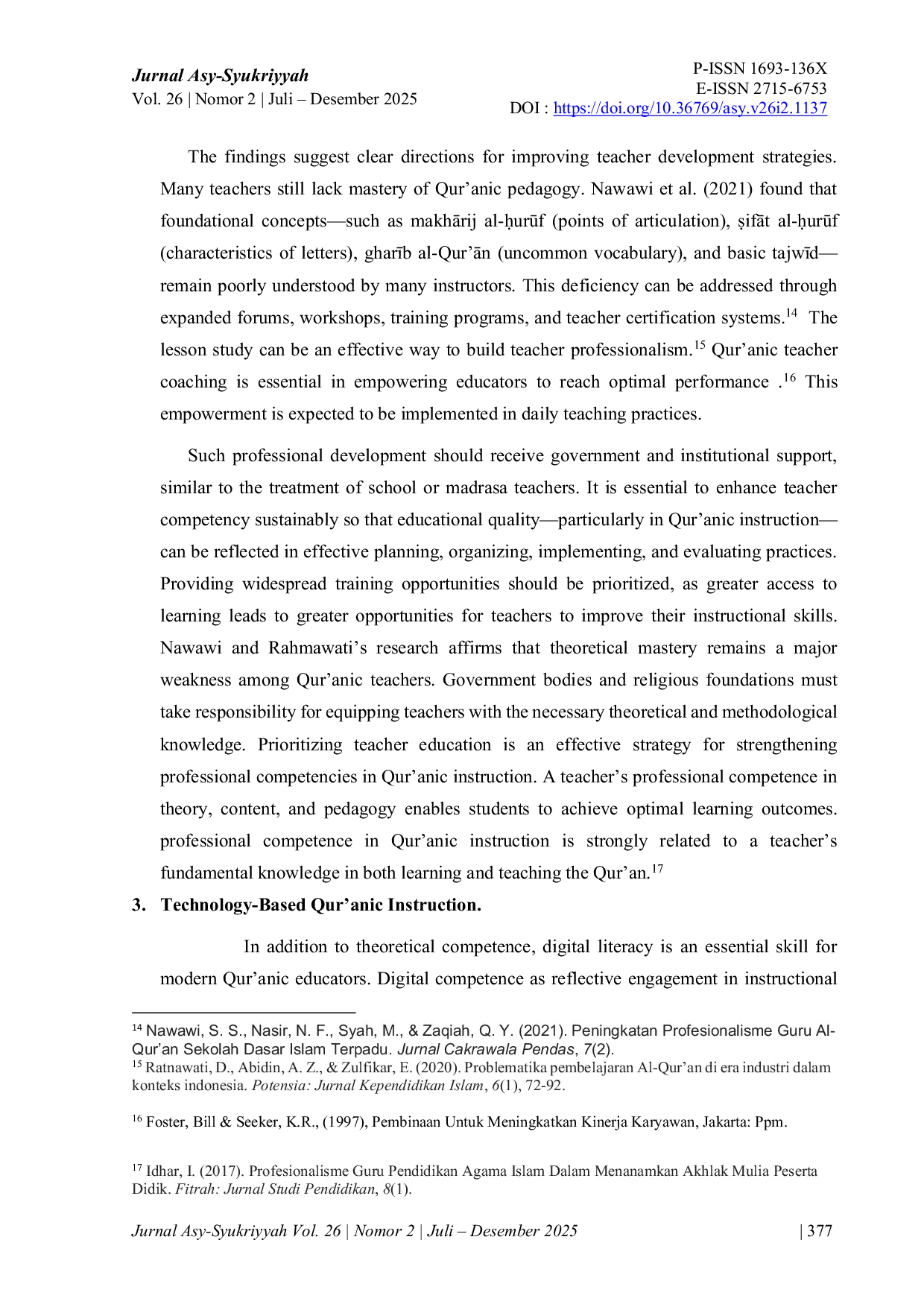 JURIS Strategies for Strengthening the Professional Competences of Qur an Teachers in Digital Era