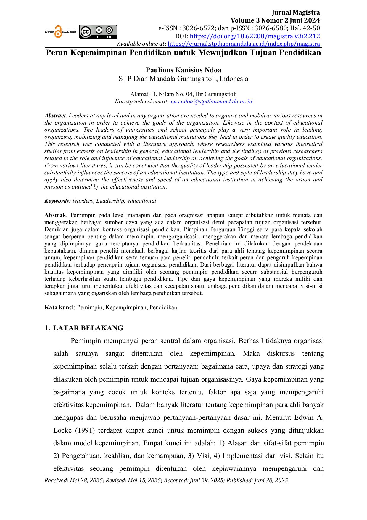 JURIS Peran Kepemimpinan Pendidikan untuk Mewujudkan Tujuan Pendidikan