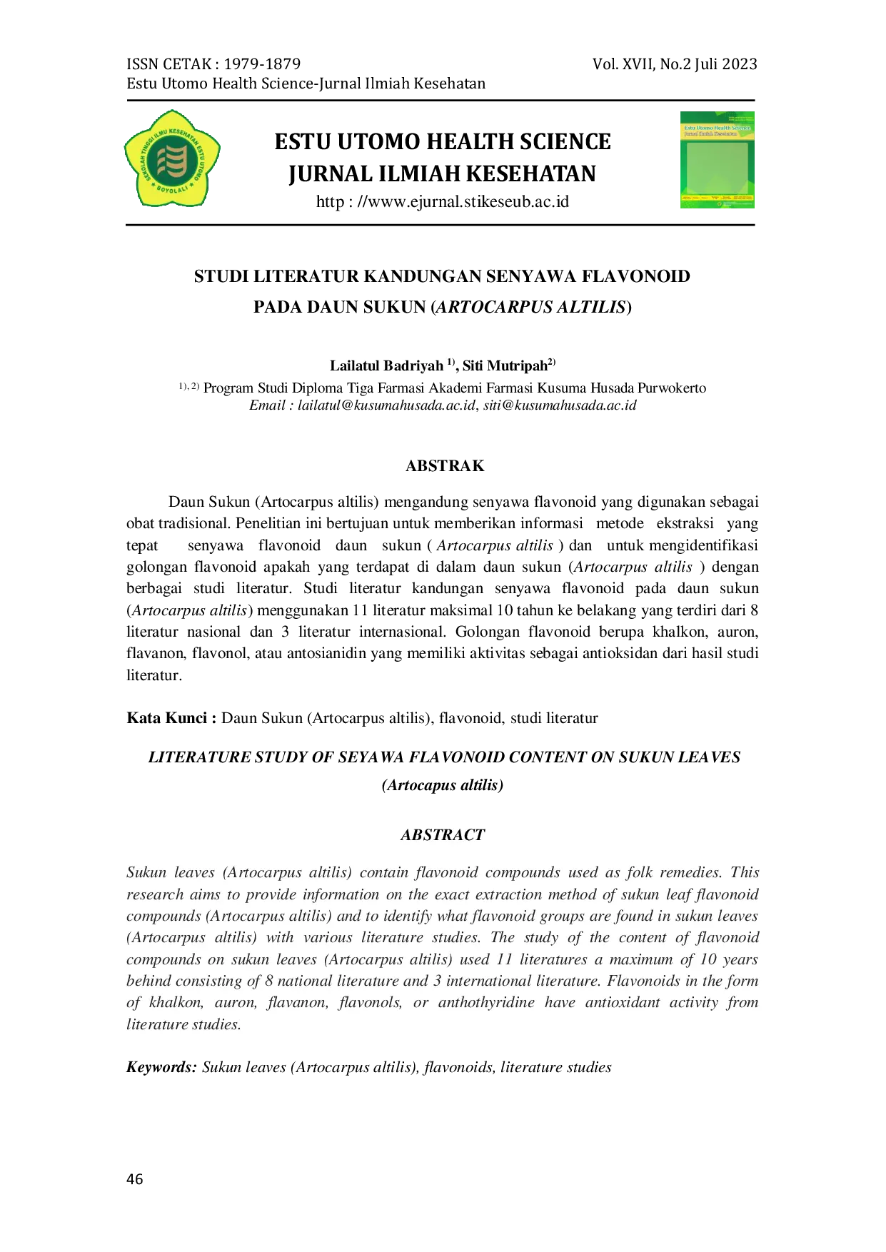 JURIS Studi Literatur Kandungan Senyawa Flavonoid pada Daun Sukun Artocarpus altilis