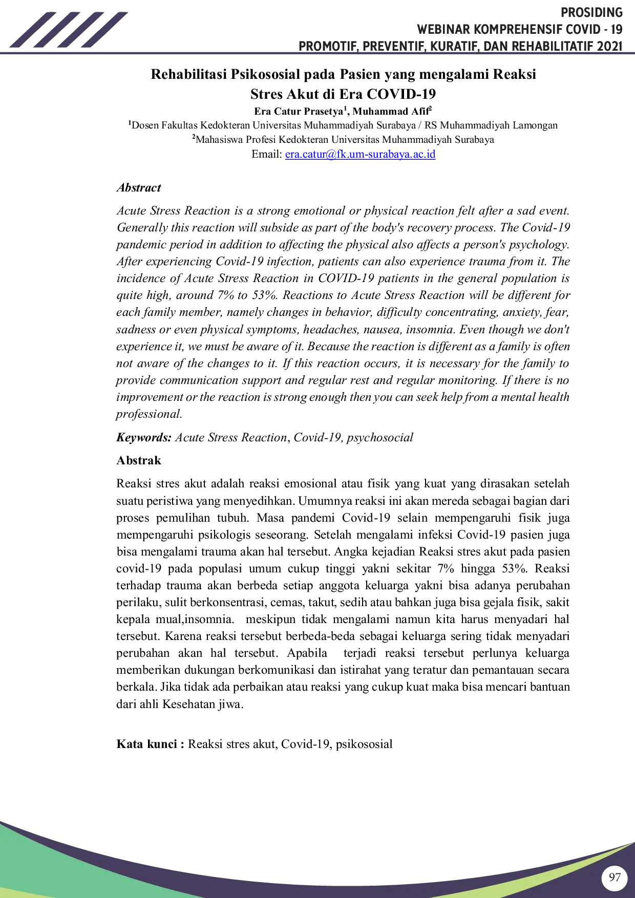JURIS Rehabilitasi Psikososial pada Pasien yang mengalami Reaksi Stres Akut di Era COVID 19
