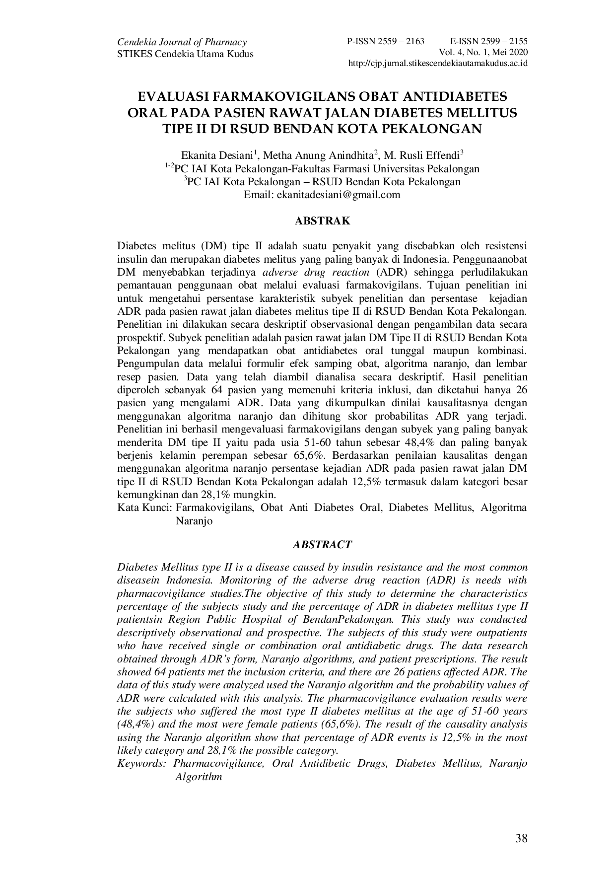 JURIS Evaluasi Farmakovigilans Obat Antidiabetes Oral pada Pasien Rawat Jalan Diabetes Mellitus Tipe II di RSUD Bendan Kota Pekalongan