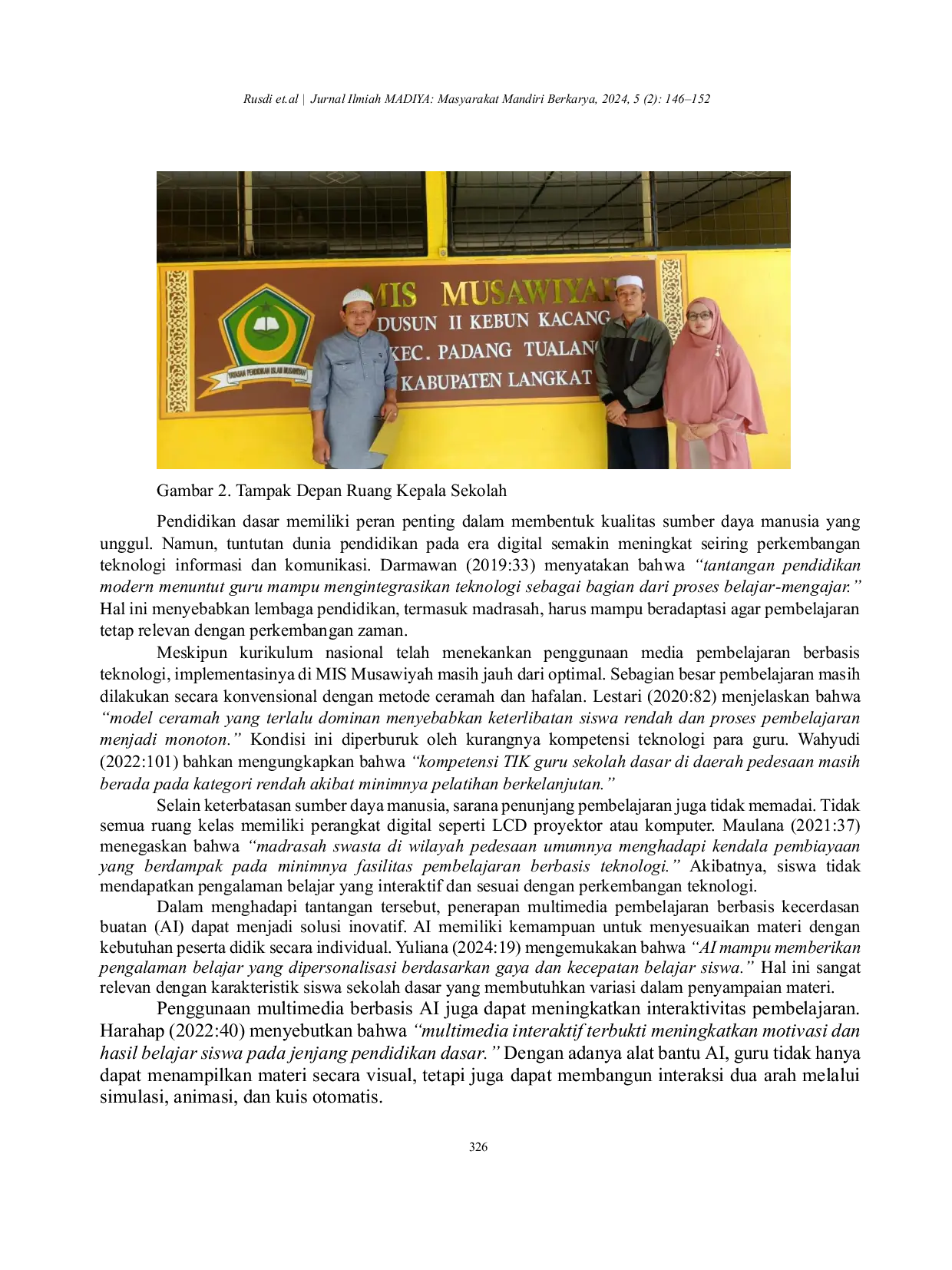 JURIS Penerapan Multimedia Pembelajaran Berbasis Kecerdasan Buatan AI di Madrasah Ibtidaiyah Swasta MIS Musawiyah