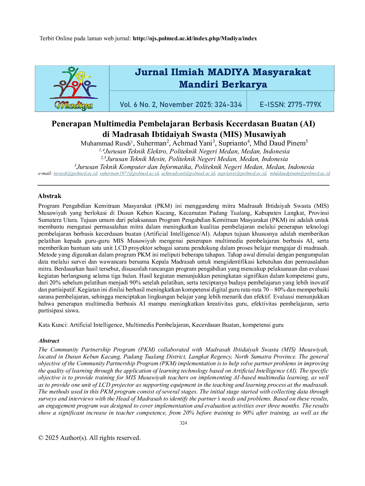 JURIS Penerapan Multimedia Pembelajaran Berbasis Kecerdasan Buatan AI di Madrasah Ibtidaiyah Swasta MIS Musawiyah