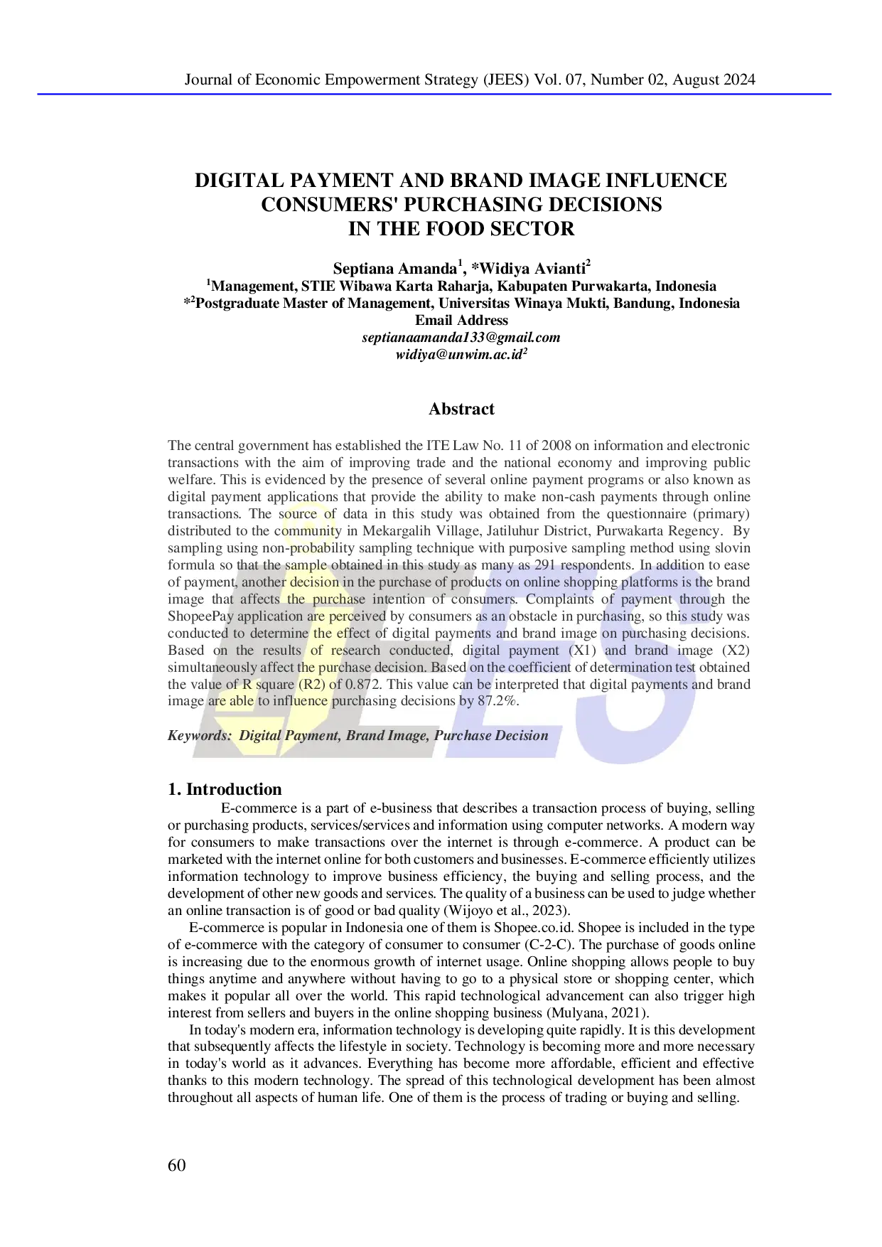 juris Digital Payment and Brand Image Influence Consumers Purchasing Decisions in the Food Sector