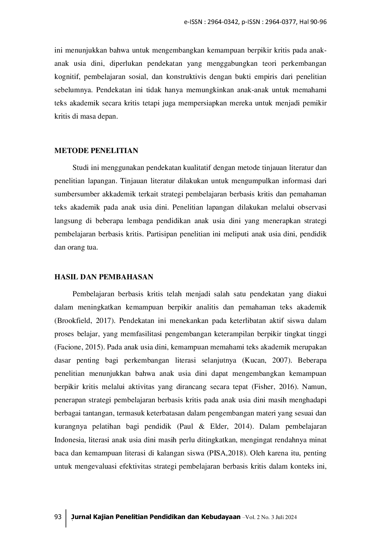 JURIS Evaluasi Pembelajaran Kritis Pada Teks Akademik Anak Usia Dini Tinjauan Literatur Dan Penelitian Lapangan