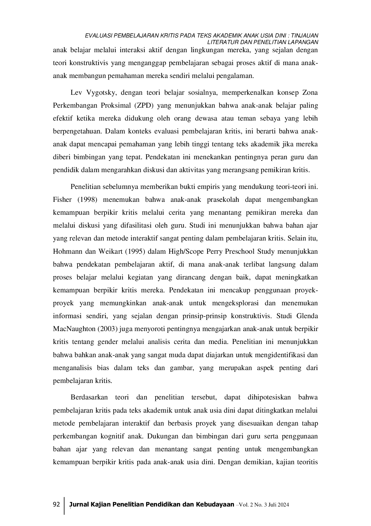 JURIS Evaluasi Pembelajaran Kritis Pada Teks Akademik Anak Usia Dini Tinjauan Literatur Dan Penelitian Lapangan