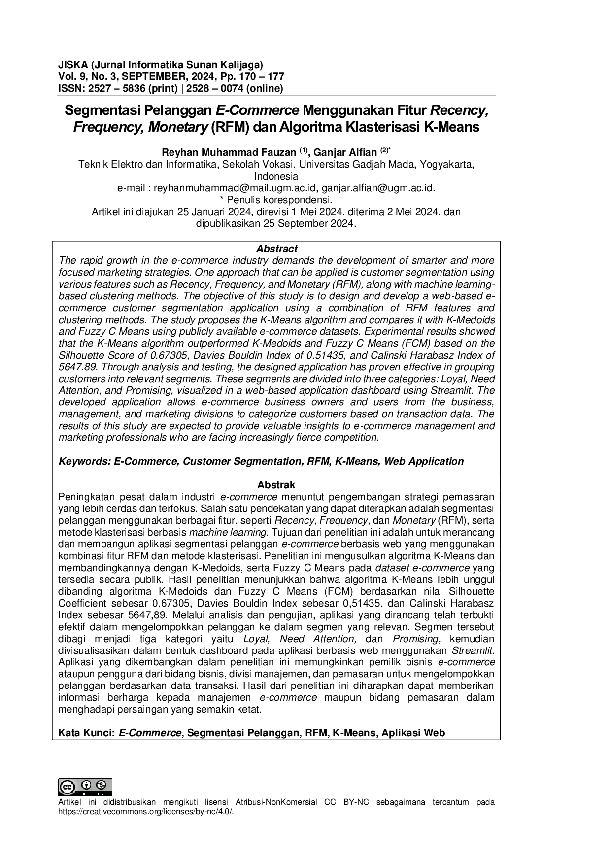JURIS Segmentasi Pelanggan E Commerce Menggunakan Fitur Recency Frequency Monetary RFM dan Algoritma Klasterisasi K Means