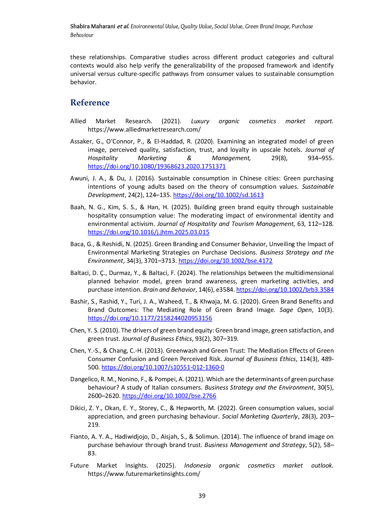 JURIS From values to action the critical mediation of green brand image in green cosmetics purchase behaviour