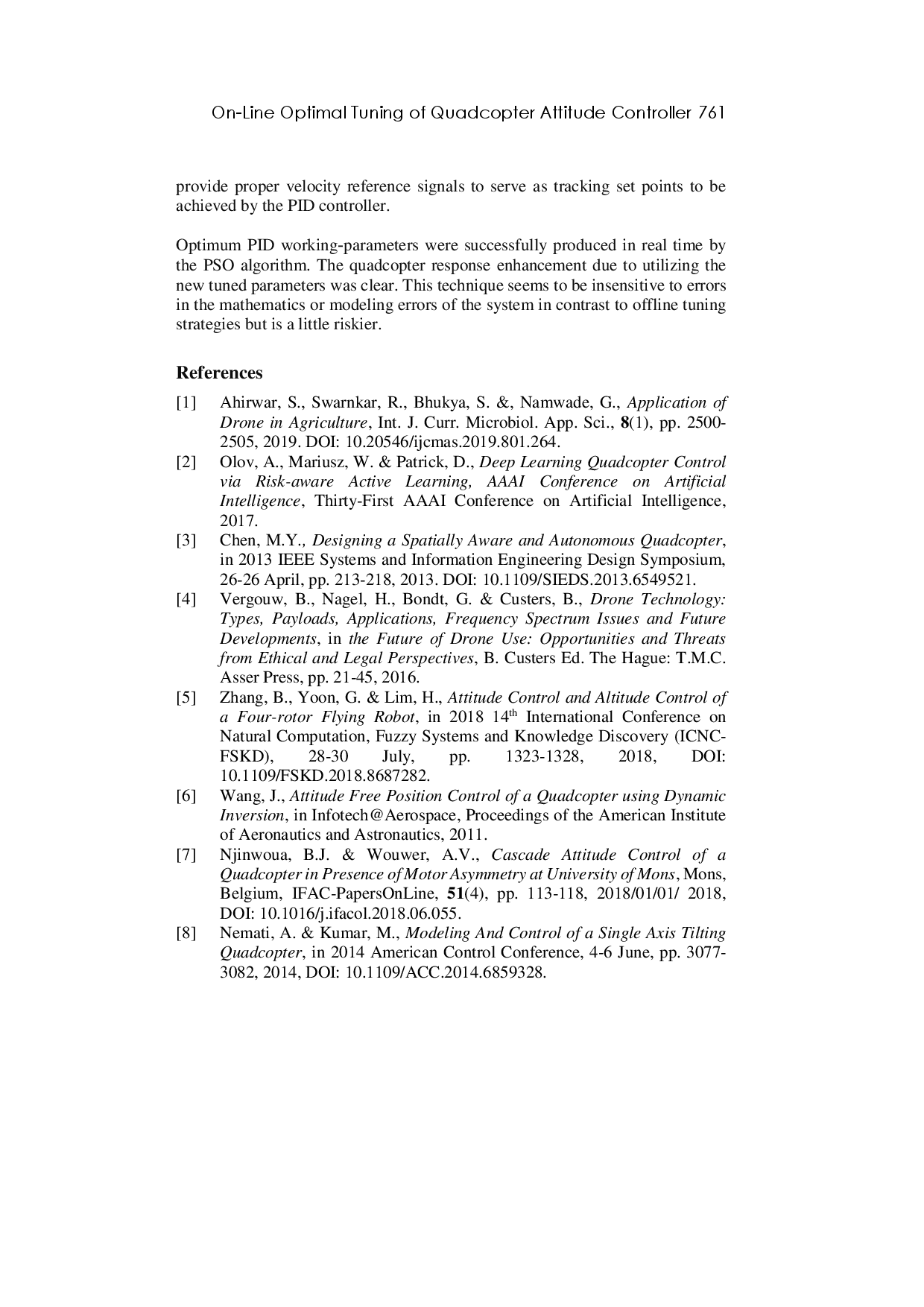 juris Real Time Optimal Tuning of Quadcopter Attitude Controller Using Particle Swarm Optimization