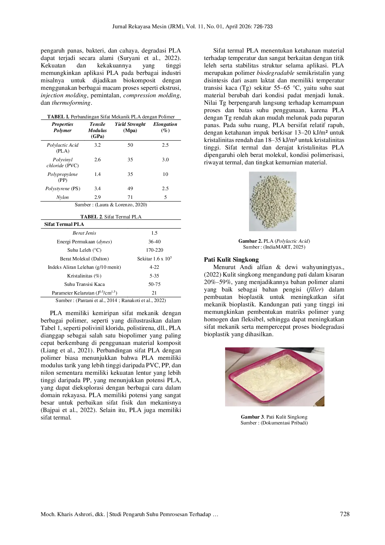 JURIS Effect of Processing Temperature on the Tensile Strength of PLA Polylactic Acid Bioplastic and Cassava Peel Flour Bioplastics
