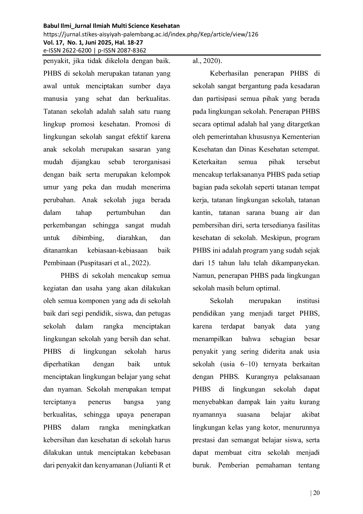 JURIS Pengaruh Penyuluhan Kesehatan Menggunakan Media Film Animasi Terhadap Pengetahuan Perilaku Hidup Bersih Dan Sehat