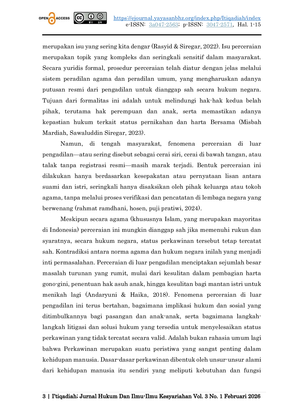 JURIS Konsekuensi Hukum Dan Sosial Perceraian Di Luar Pengadilan Agama Di Indonesia