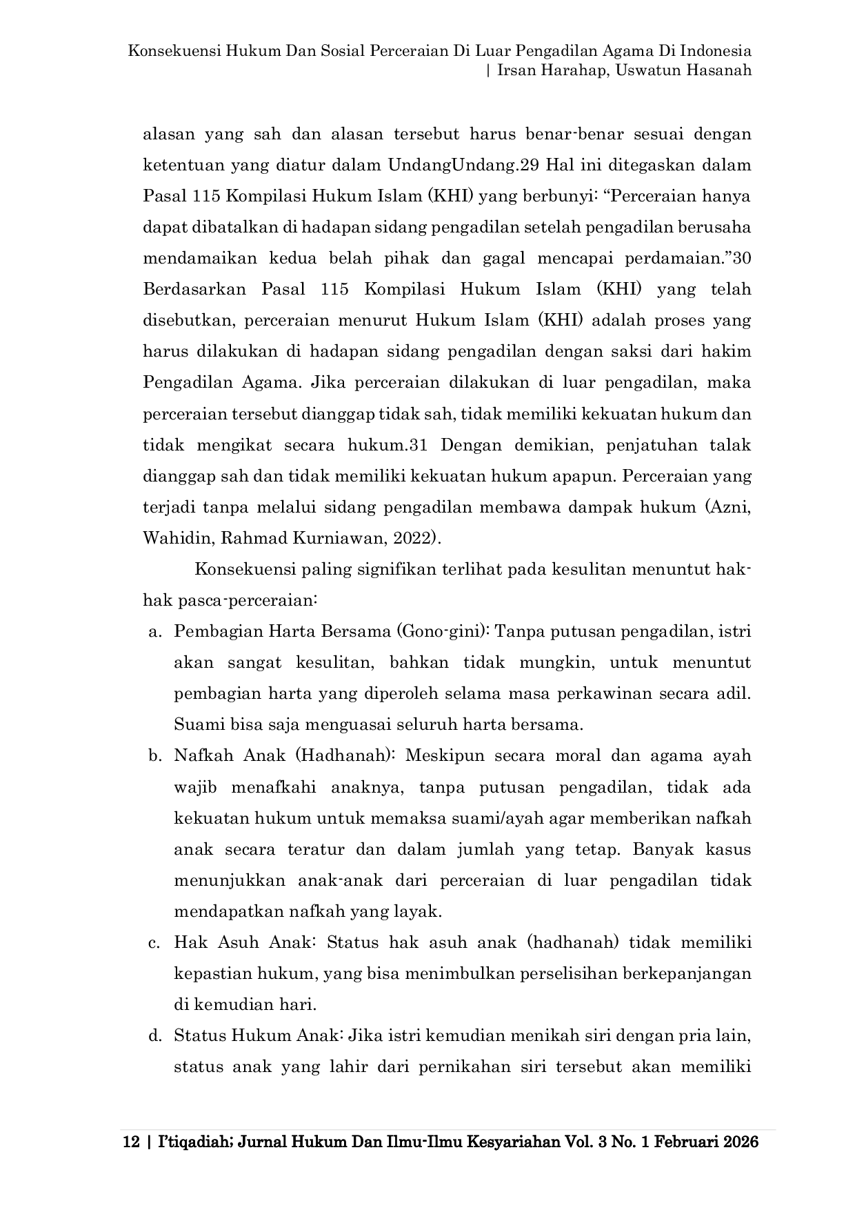 JURIS Konsekuensi Hukum Dan Sosial Perceraian Di Luar Pengadilan Agama Di Indonesia