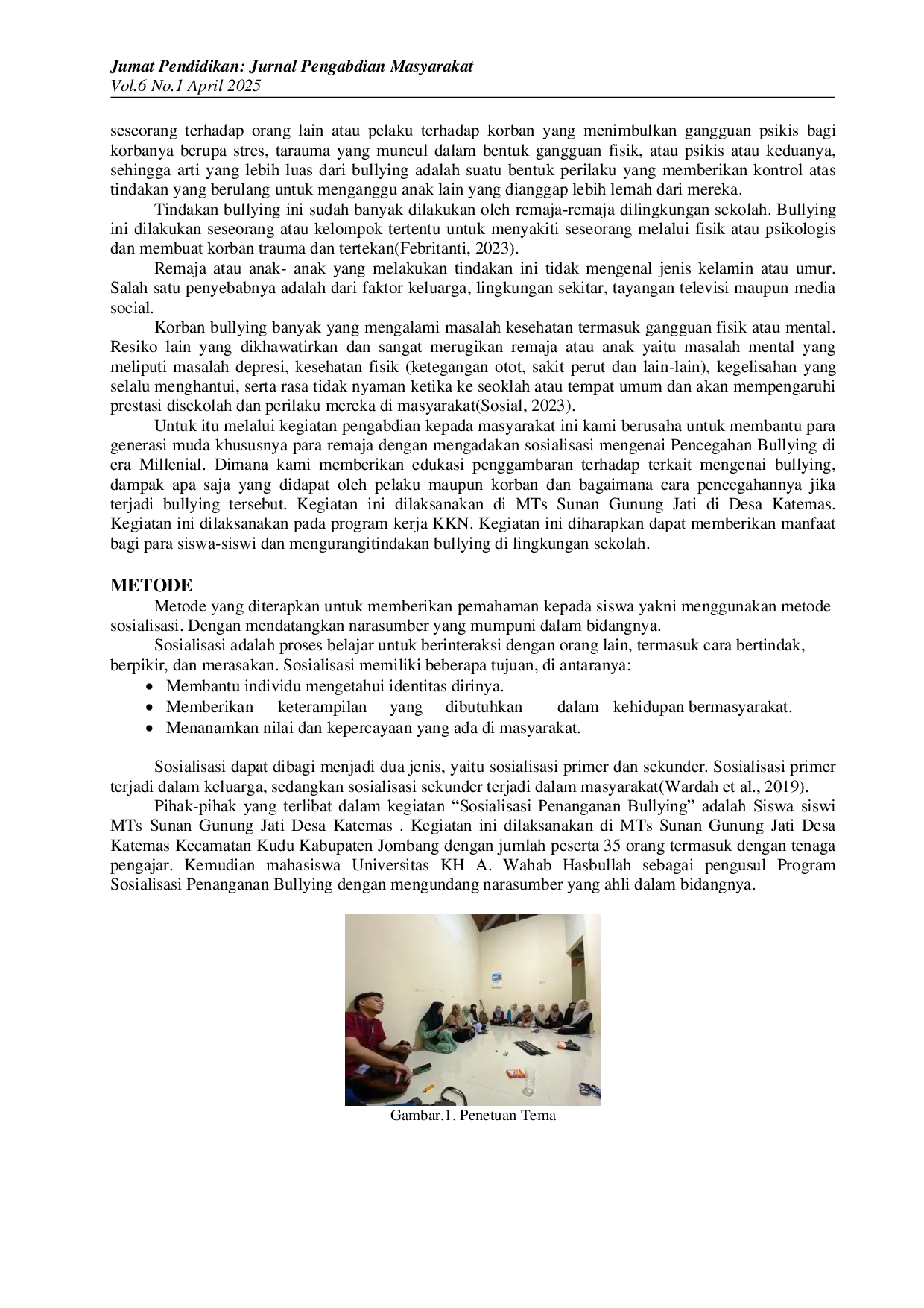 JURIS Sosialisasi Penanganan Bullying Pada Siswa MTs Sunan Gunung Jati Katemas