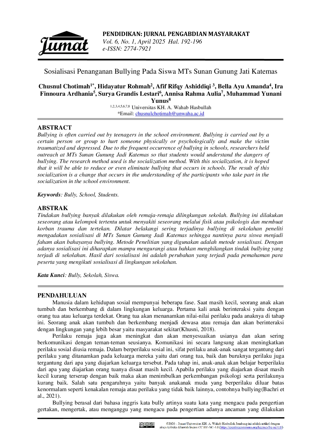 JURIS Sosialisasi Penanganan Bullying Pada Siswa MTs Sunan Gunung Jati Katemas