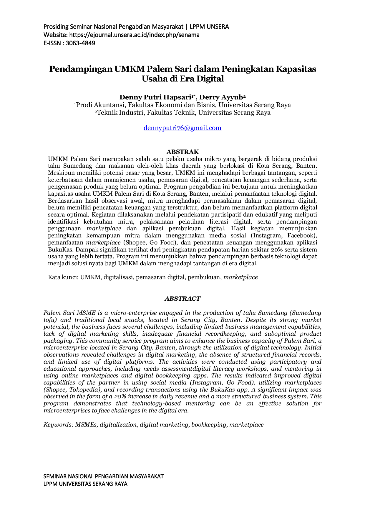 JURIS Pendampingan UMKM Palem Sari Dalam Peningkatan Kapasitas Usaha di Era Digital