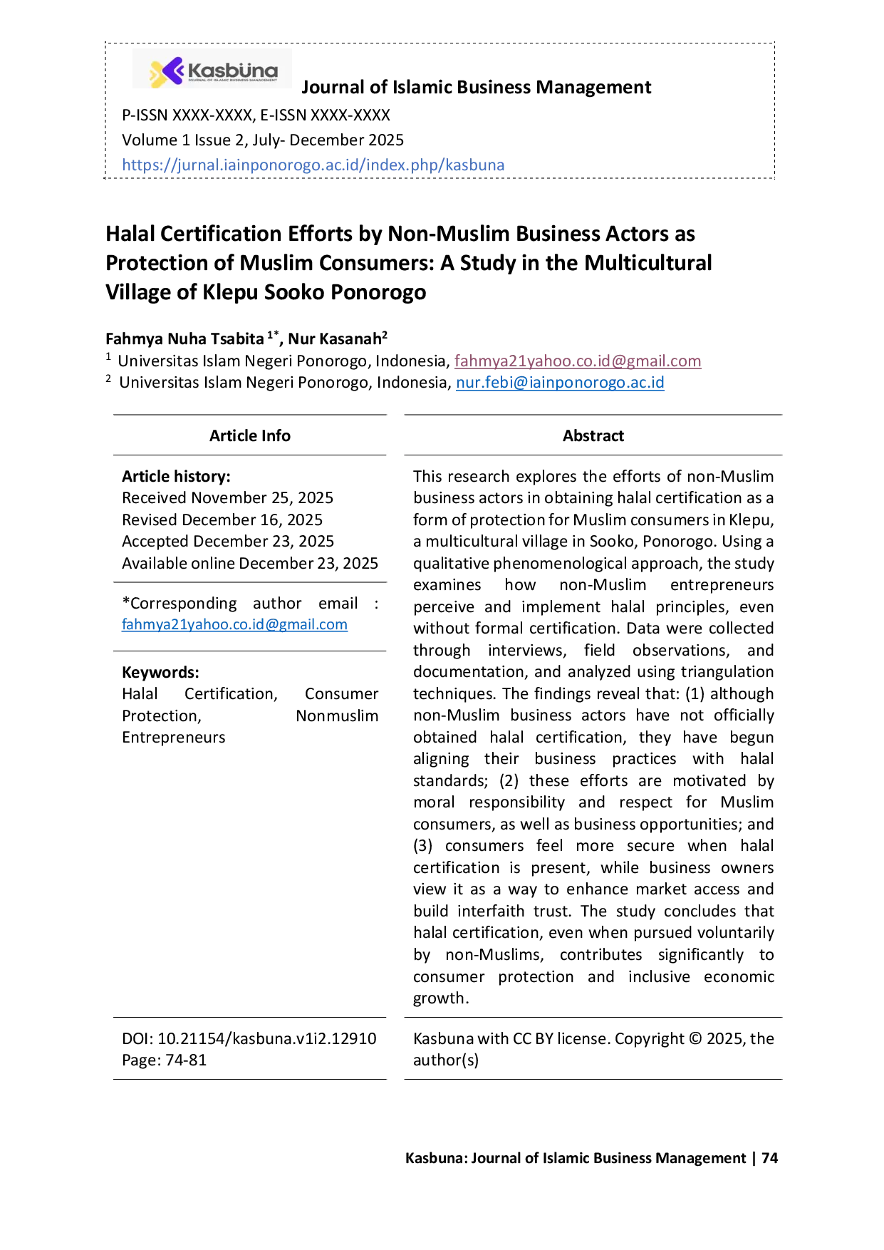 JURIS Halal Certification Efforts by Non Muslim Business Actors as Protection of Muslim Consumers A Study in the Multicultural Village of Klepu Sooko Ponorogo