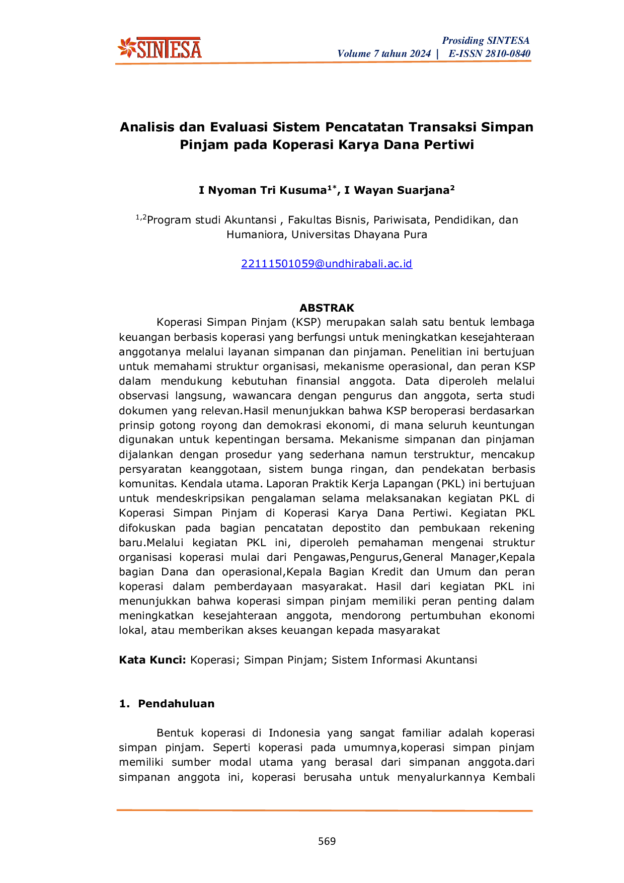 JURIS Analisis dan Evaluasi Sistem Pencatatan Transaksi Simpan Pinjam pada Koperasi Karya Dana Pertiwi