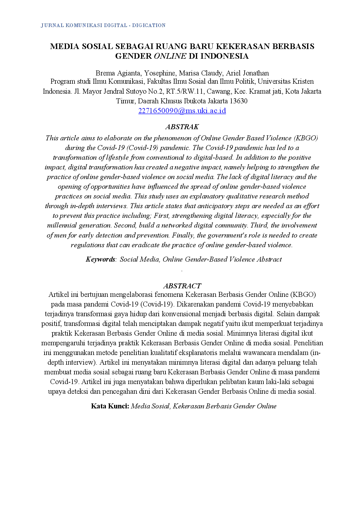 juris Media Sosial Sebagai Ruang Baru Kekerasan Berbasis Gender Online Di Indonesia