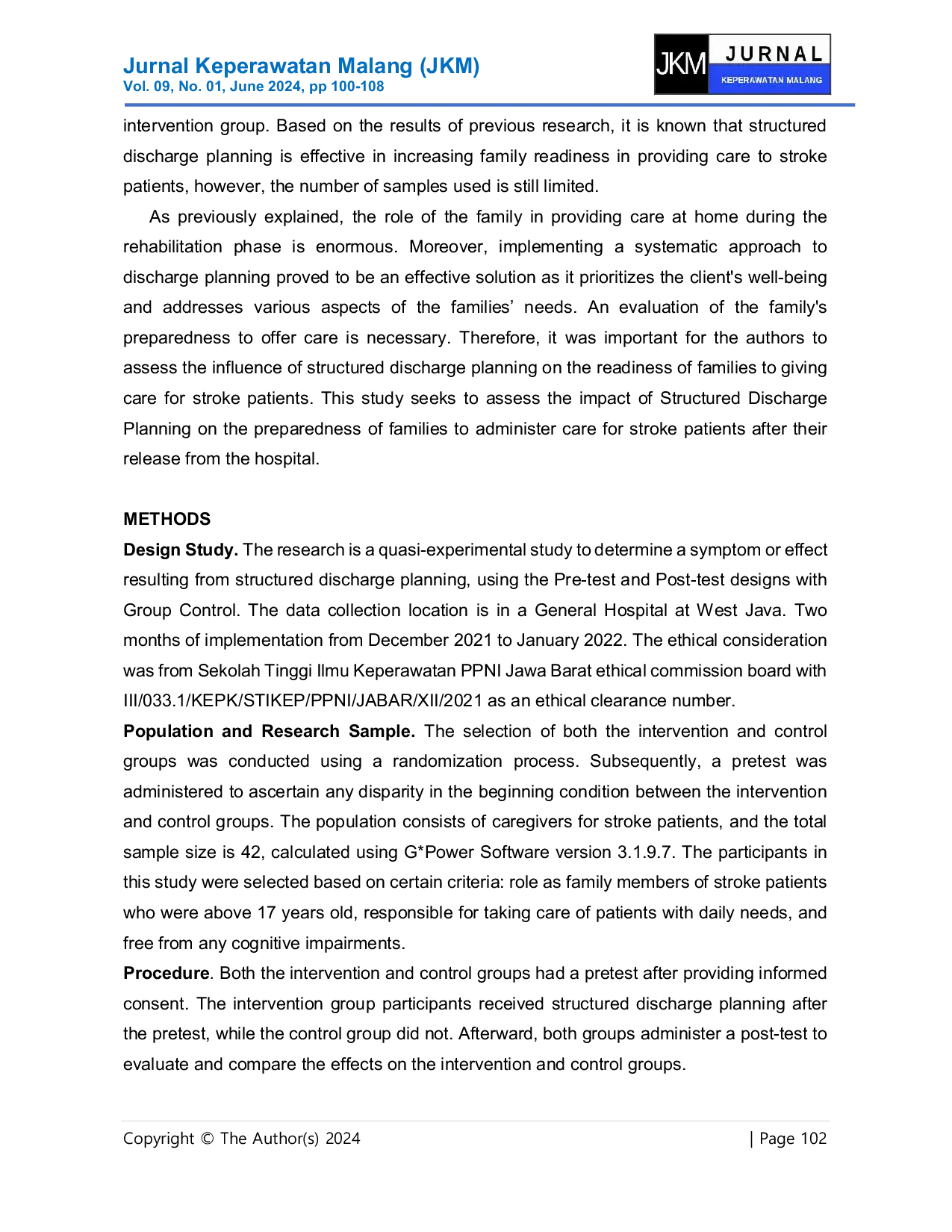 JURIS The Effect of Structured Discharge on Family Readiness to Provide Transient Care for Stroke Patients