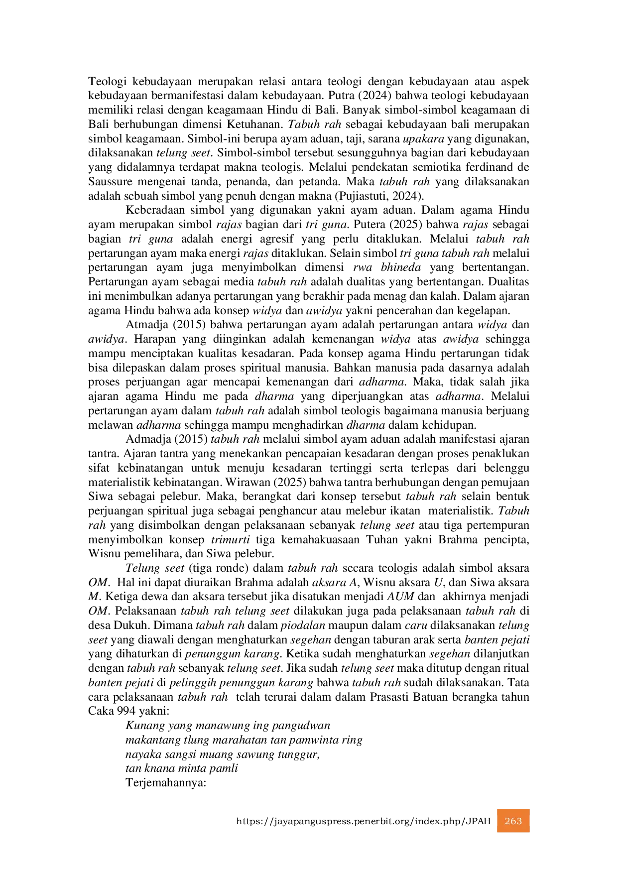 JURIS Eksistensi Ritual Tabuh Rah dalam Kehidupan Keagamaan Di Desa Dukuh Kecamatan Kubu Karangasem Perspektif Teologi Kebudayaan