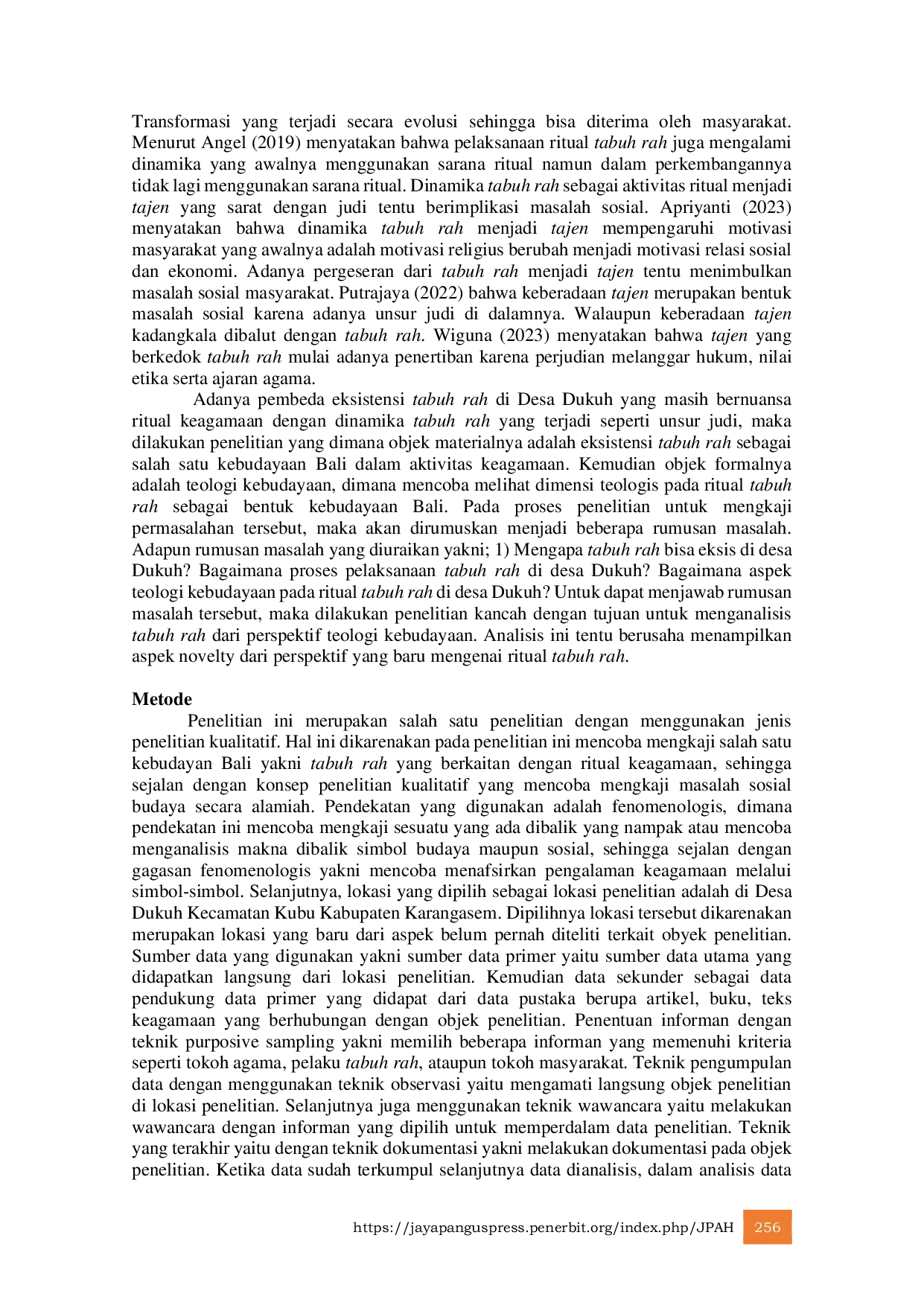 JURIS Eksistensi Ritual Tabuh Rah dalam Kehidupan Keagamaan Di Desa Dukuh Kecamatan Kubu Karangasem Perspektif Teologi Kebudayaan