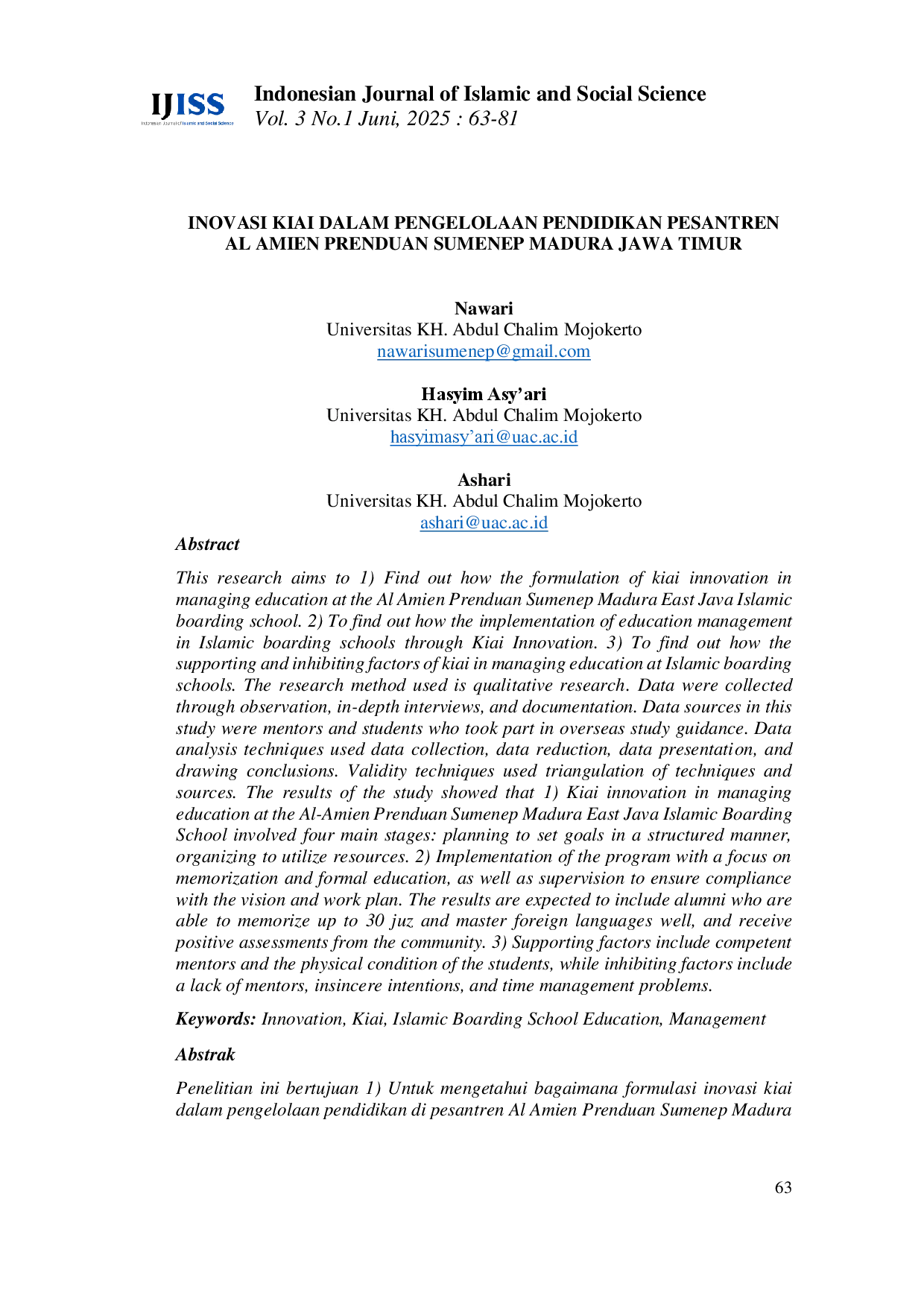 juris Inovasi Kiai dalam Pengelolaan Pendidikan Pesantren Al Amien Prenduan Sumenep Madura Jawa Timur