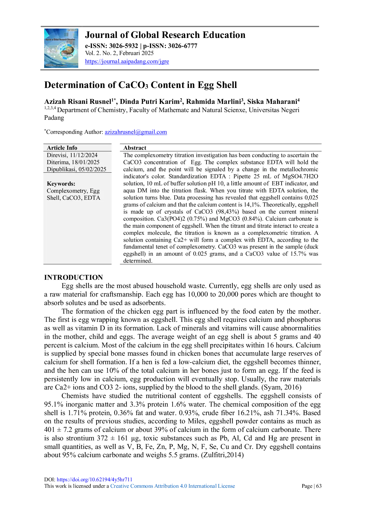 JURIS Determination of CaCO3 Content in Egg Shell