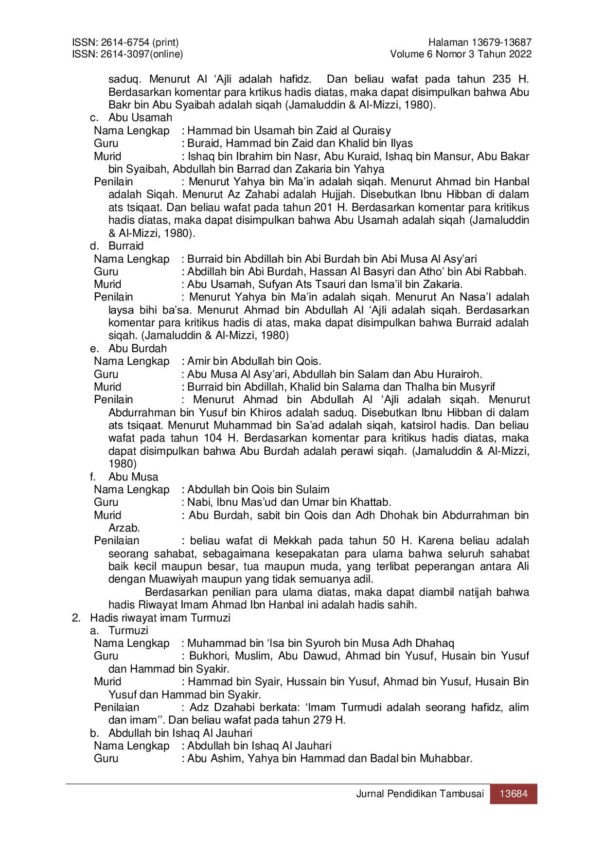 JURIS Tahnik dalam Persfektip Hadis Studi Analisis Sanad Musnad Ahmad Ibn Hanbal dan Sunan At Turmudzi