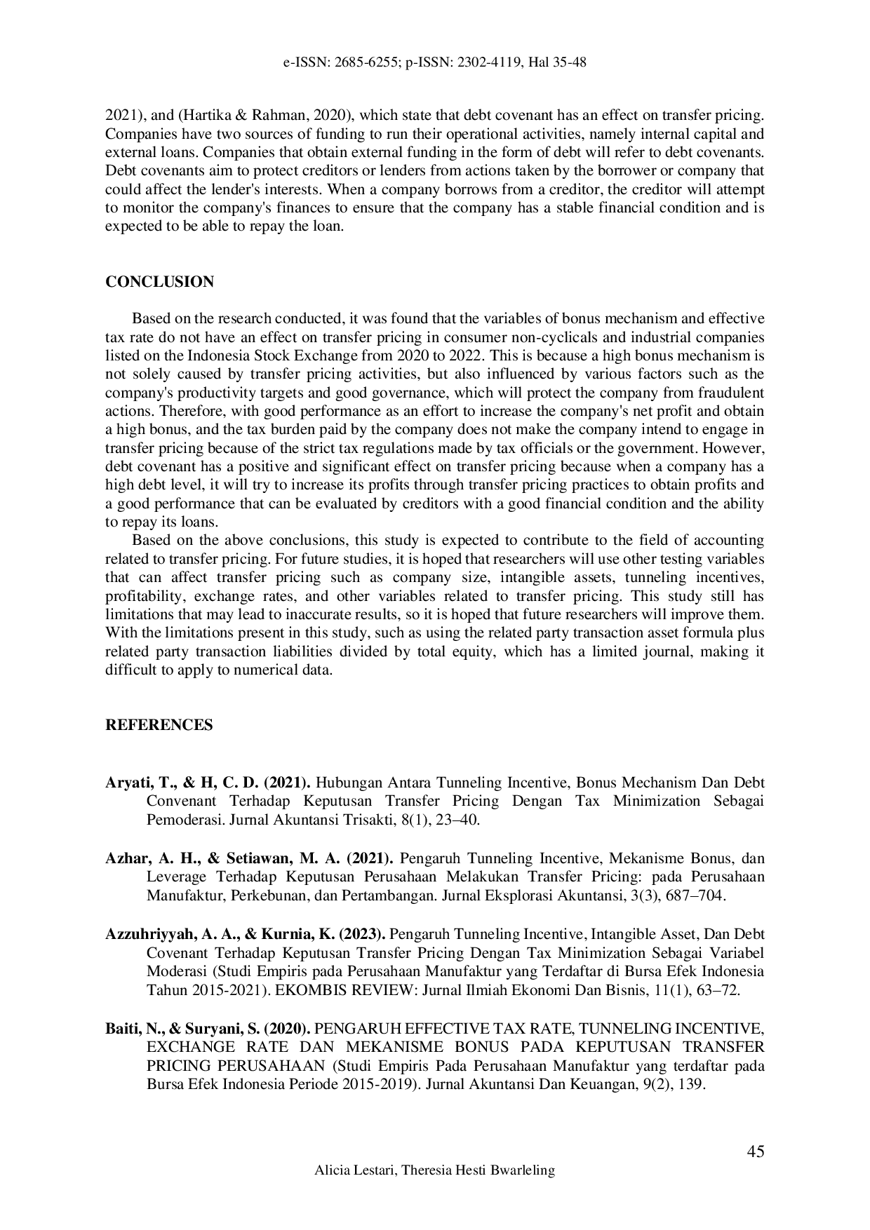 JURIS Determinants of Transfer Pricing from Non Cyclical s and Industrial s Perspectives