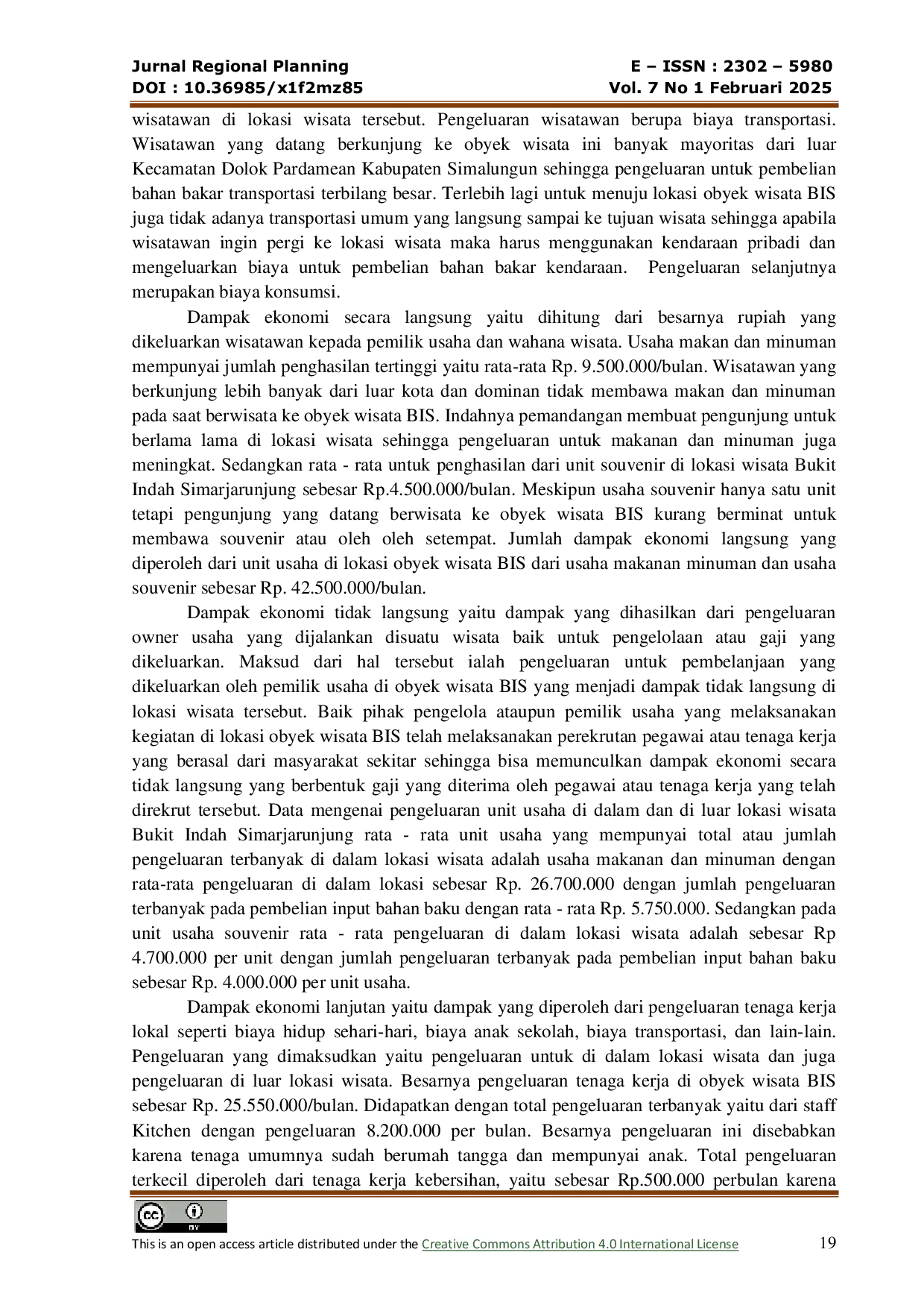 JURIS Analisis Dampak Obyek Wisata Bukit Indah Simarjarunjung Terhadap Ekonomi Lokal