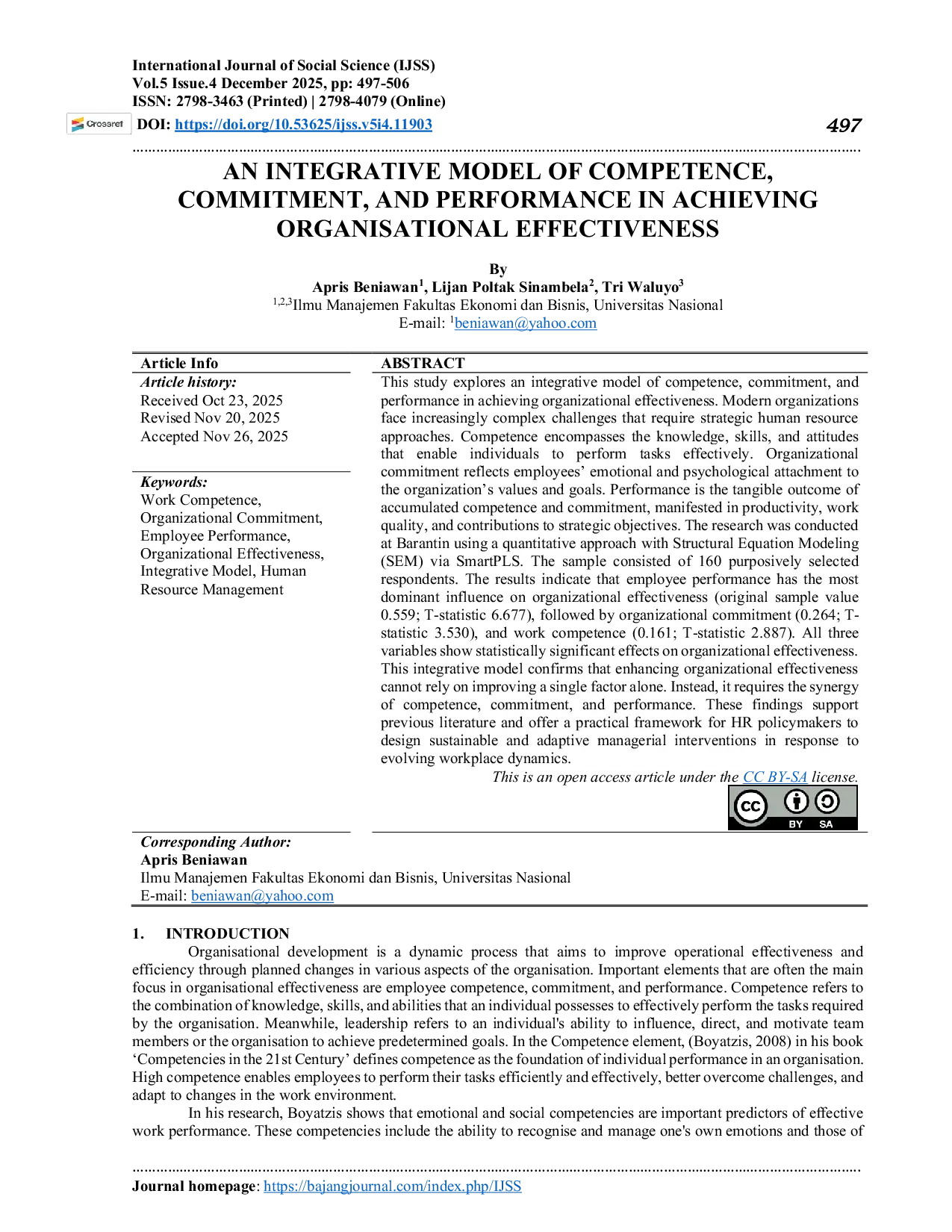 JURIS An Integrative Model of Competence Commitment and Performance in Achieving Organisational Effectiveness