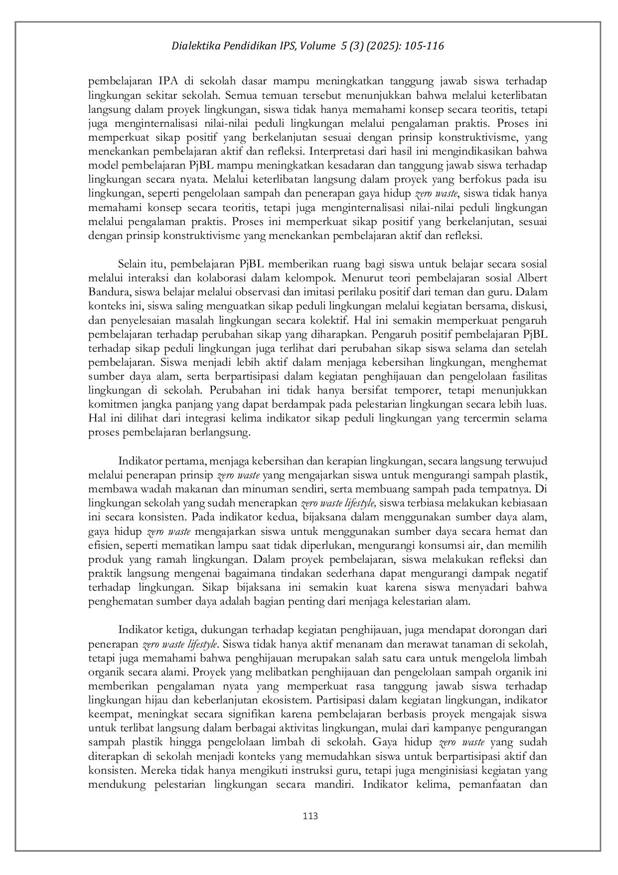 JURIS Pengaruh Zero Waste Lifestyle Melalui Model Pembelajaran Project Based Laerning Terhadap Sikap Peduli Lingkungan Siswa Pada Materi Pemanfaatan Sumber Daya Alam Di SMP Negeri 12 Surabaya